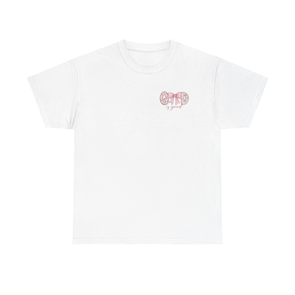 God Is Good Floral Tee — Pink Bow Christian Faith T-Shirt