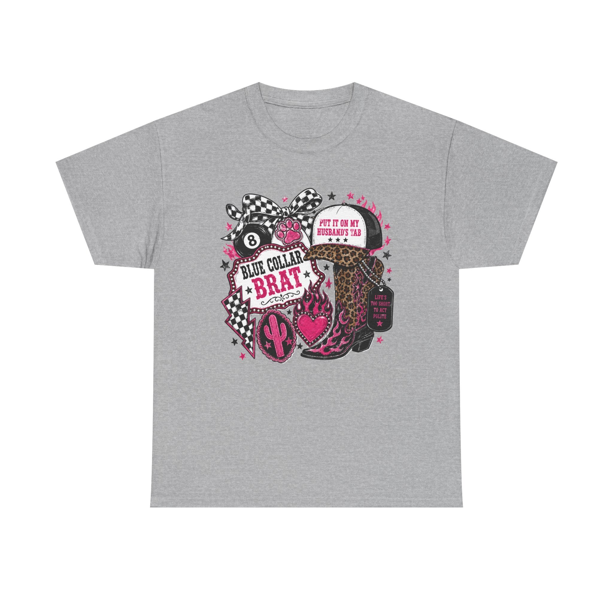 Blue Collar Brat Tee | Cowgirl Boots, Bandana, Leopard Print, Heart Graphic