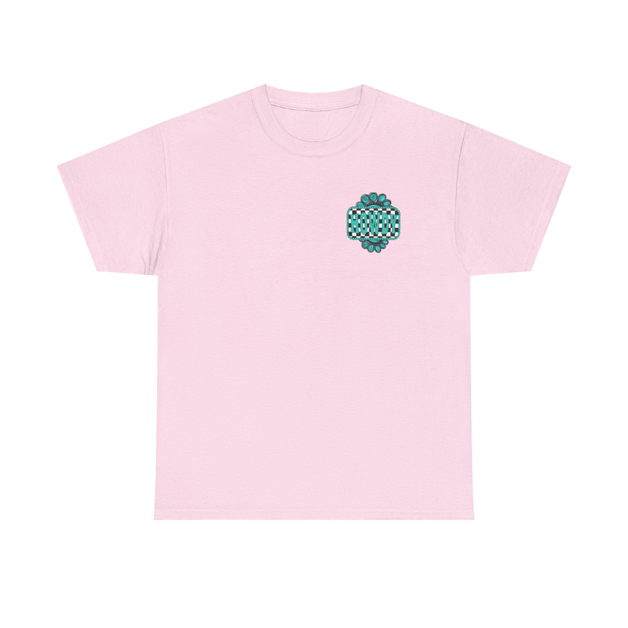 Howdy Checkerboard T-Shirt | Southwestern Turquoise Graphic