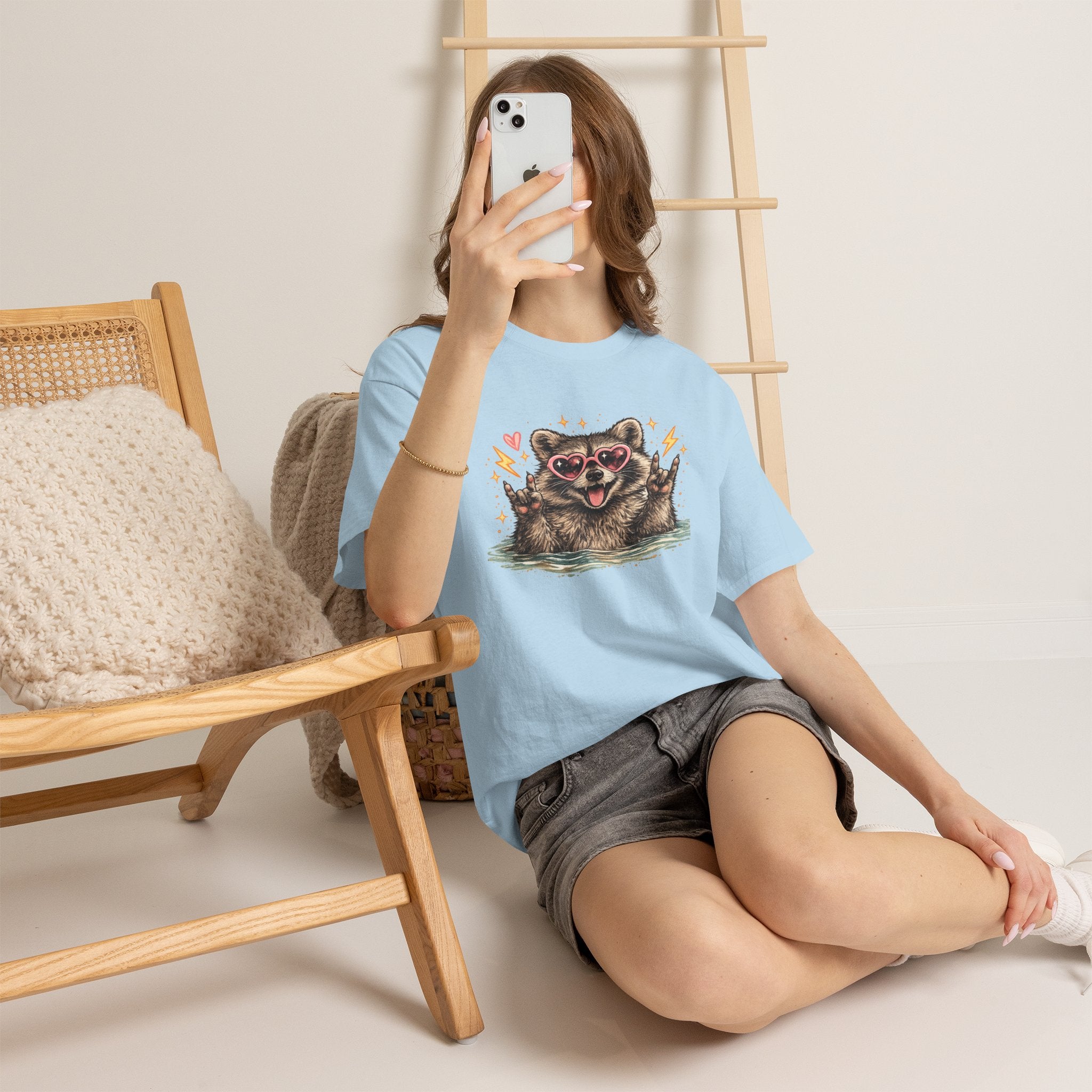 Raccoon Heart Sunglasses Tee — Cute Retro Animal Graphic T-Shirt