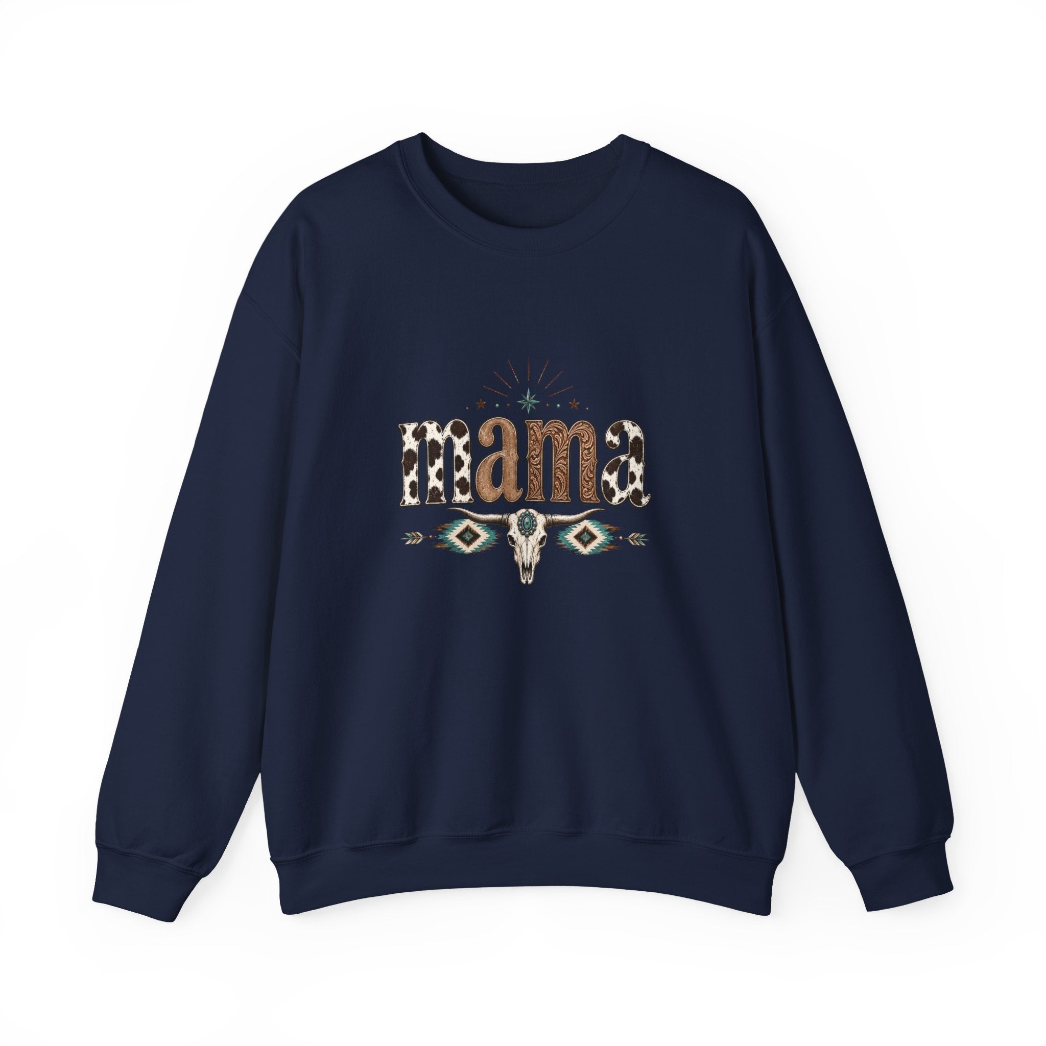 Mama Southwestern Skull sweatshirt | Cowhide Lettering, Turquoise Accents