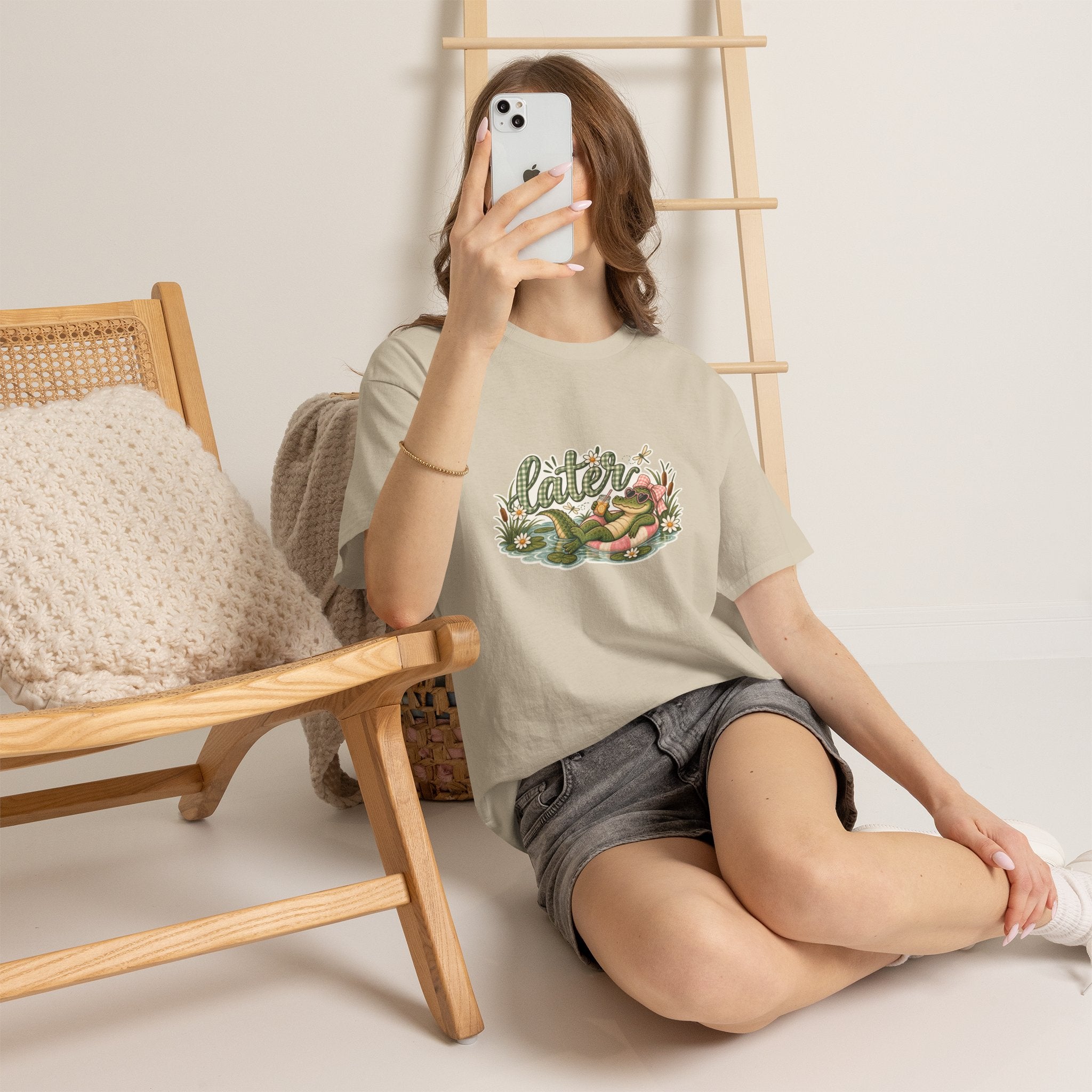 Later Gator Graphic Tee | Relaxing Alligator Illustration, Floral Nature Design