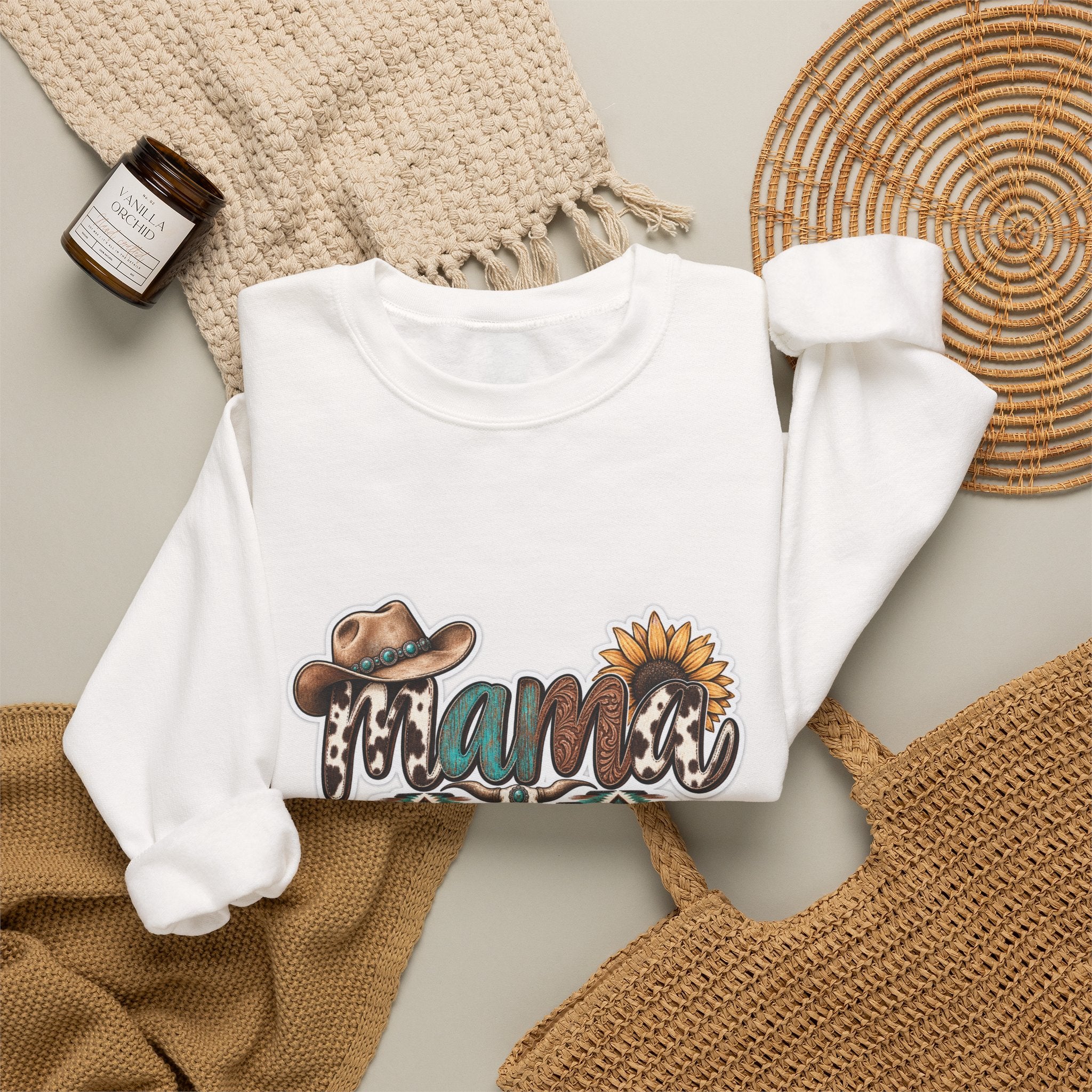Mama Western script with cowboy hat and sunflower Sweatshirt | Southwestern ranch style