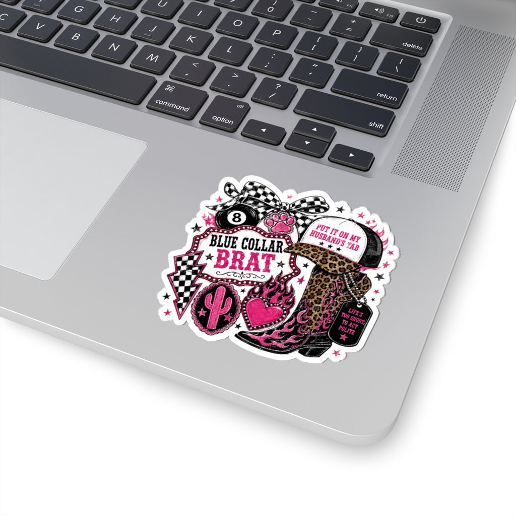 Blue Collar Brat Kiss-Cut Sticker | Leopard Boot, Pink Cactus, Trucker Hat