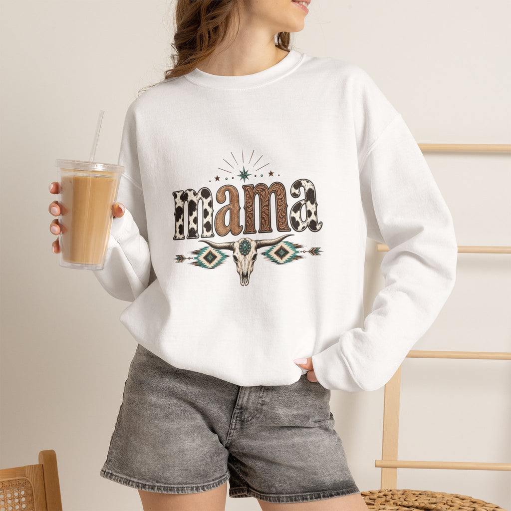 Mama Southwestern Skull sweatshirt | Cowhide Lettering, Turquoise Accents
