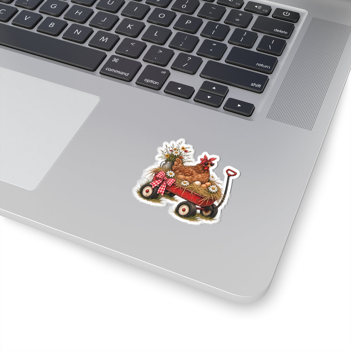 Chicken in red wagon