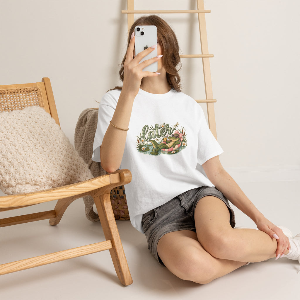 Later Gator Graphic Tee | Relaxing Alligator Illustration, Floral Nature Design