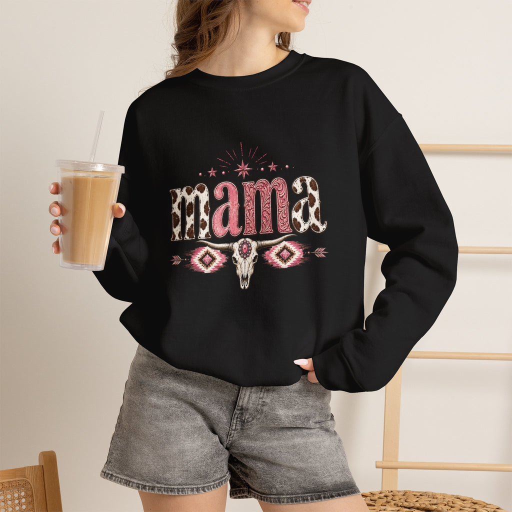 Mama southwestern skull sweatshirt | Boho cowhide lettering crewneck