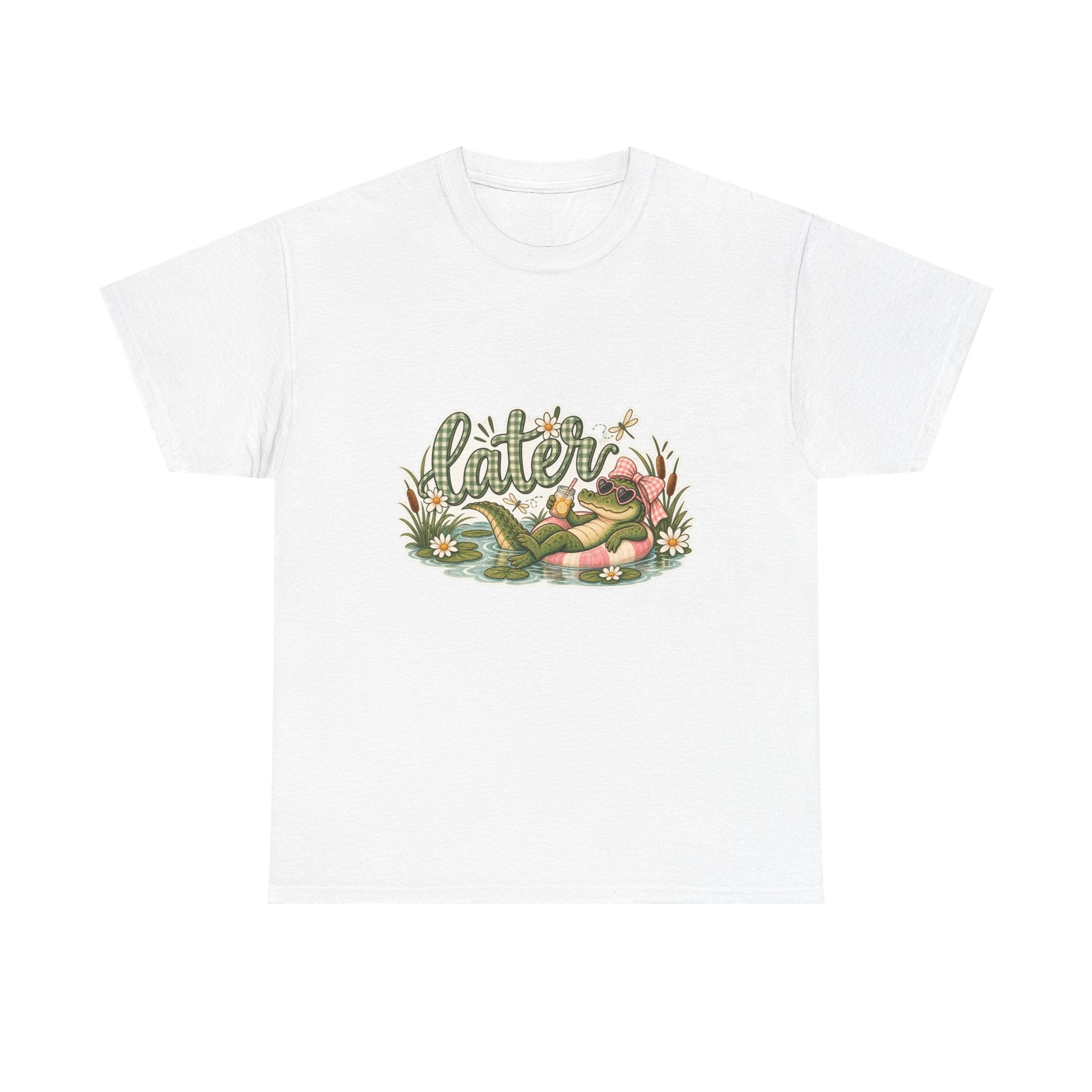 Later Gator Graphic Tee | Relaxing Alligator Illustration, Floral Nature Design