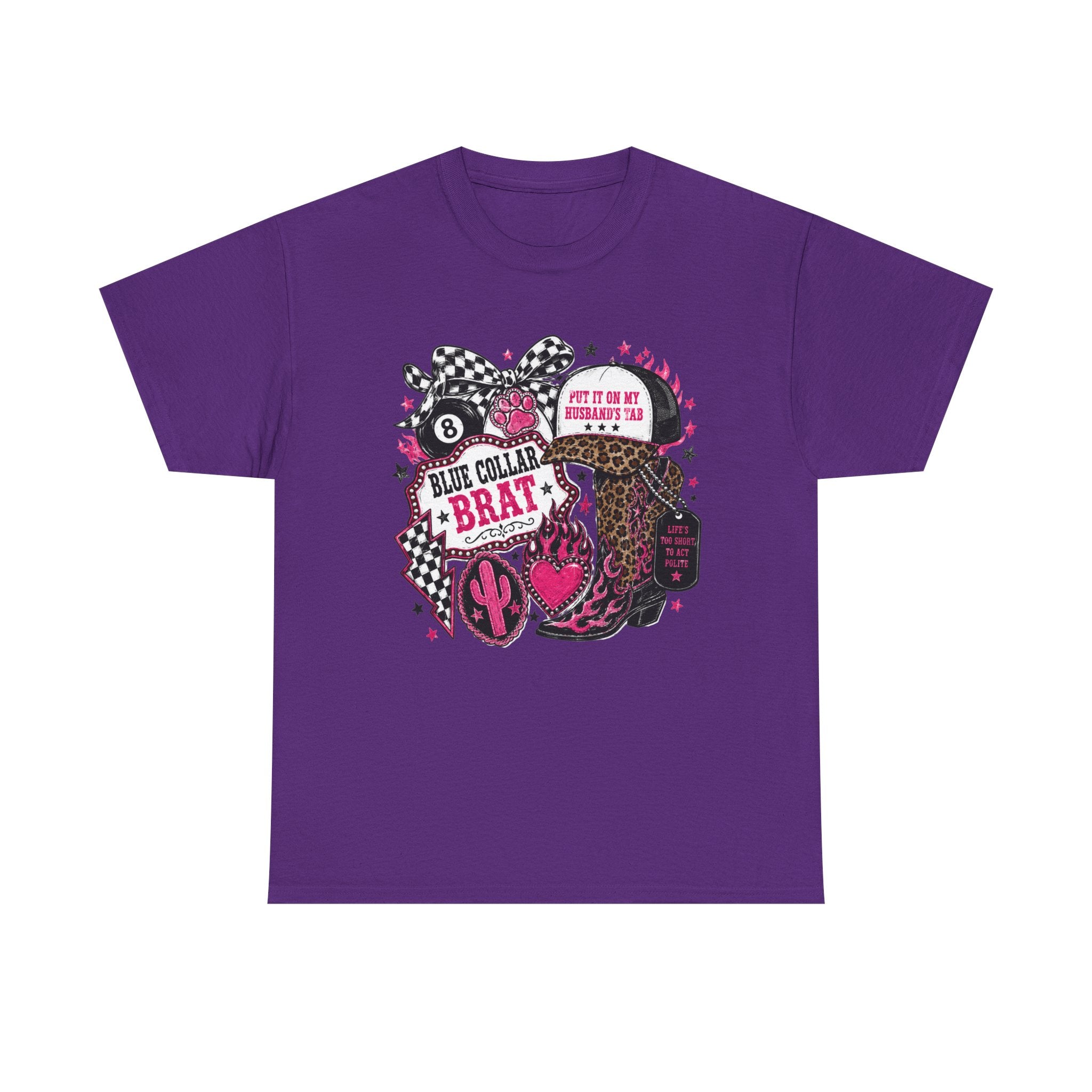 Blue Collar Brat Tee | Cowgirl Boots, Bandana, Leopard Print, Heart Graphic