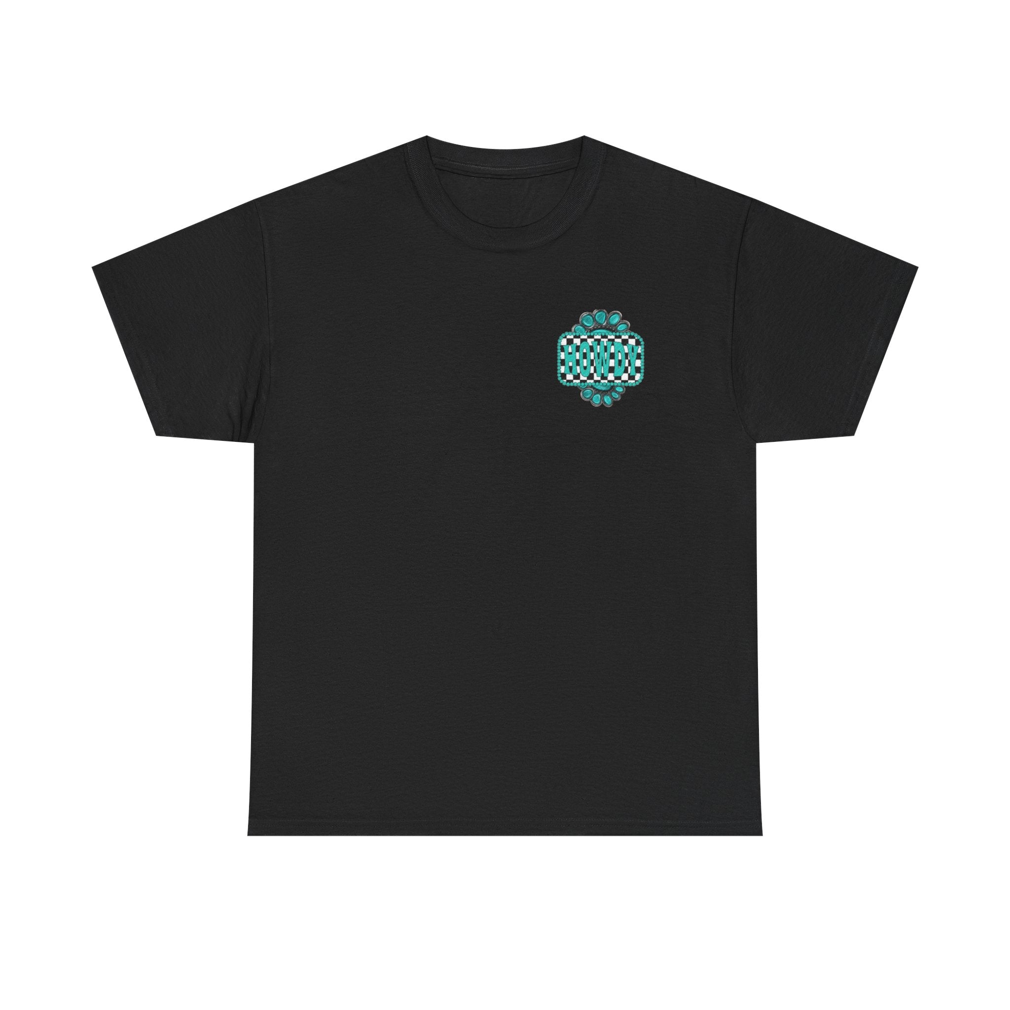 Howdy Checkerboard T-Shirt | Southwestern Turquoise Graphic