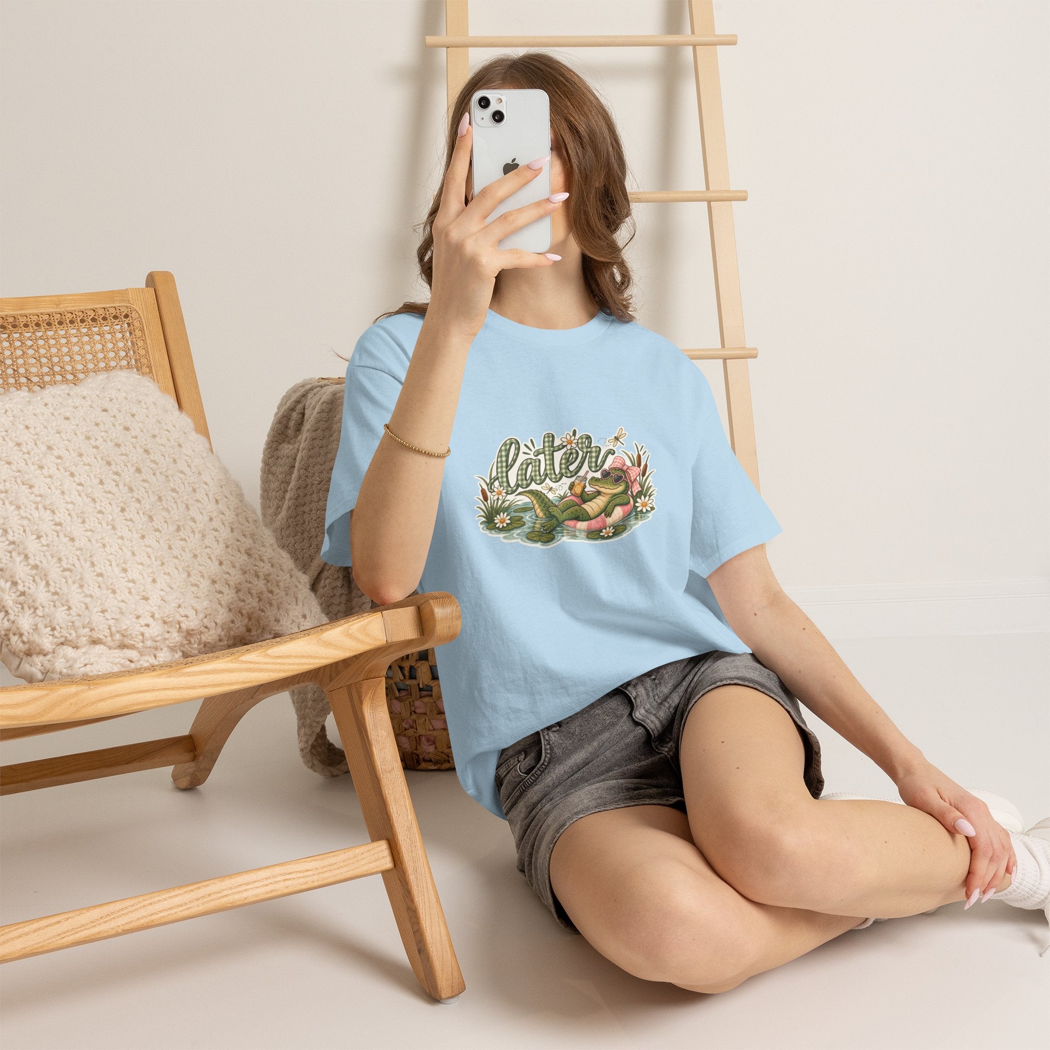Later Gator Graphic Tee | Relaxing Alligator Illustration, Floral Nature Design