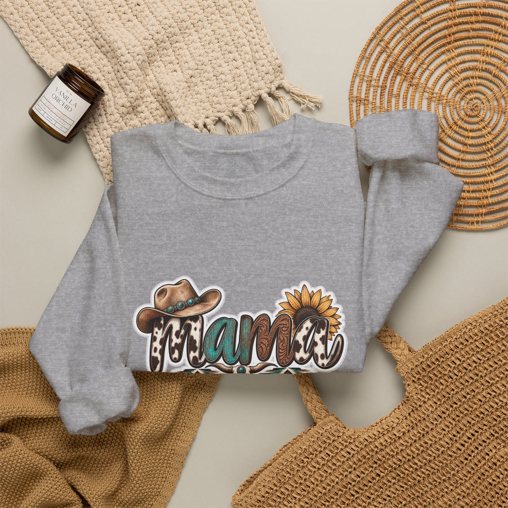 Mama Western script with cowboy hat and sunflower Sweatshirt | Southwestern ranch style