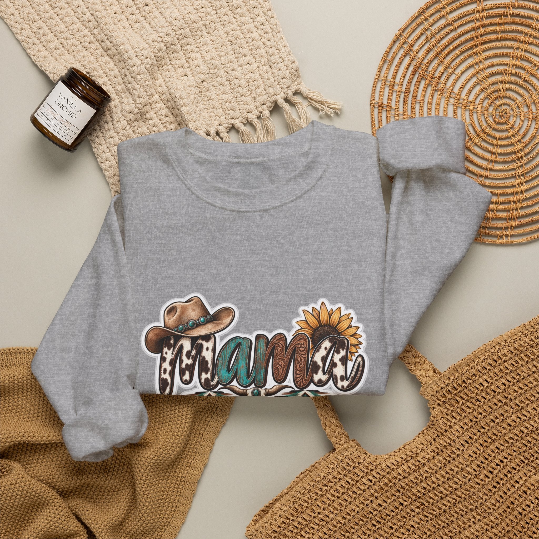 Mama Western script with cowboy hat and sunflower Sweatshirt | Southwestern ranch style