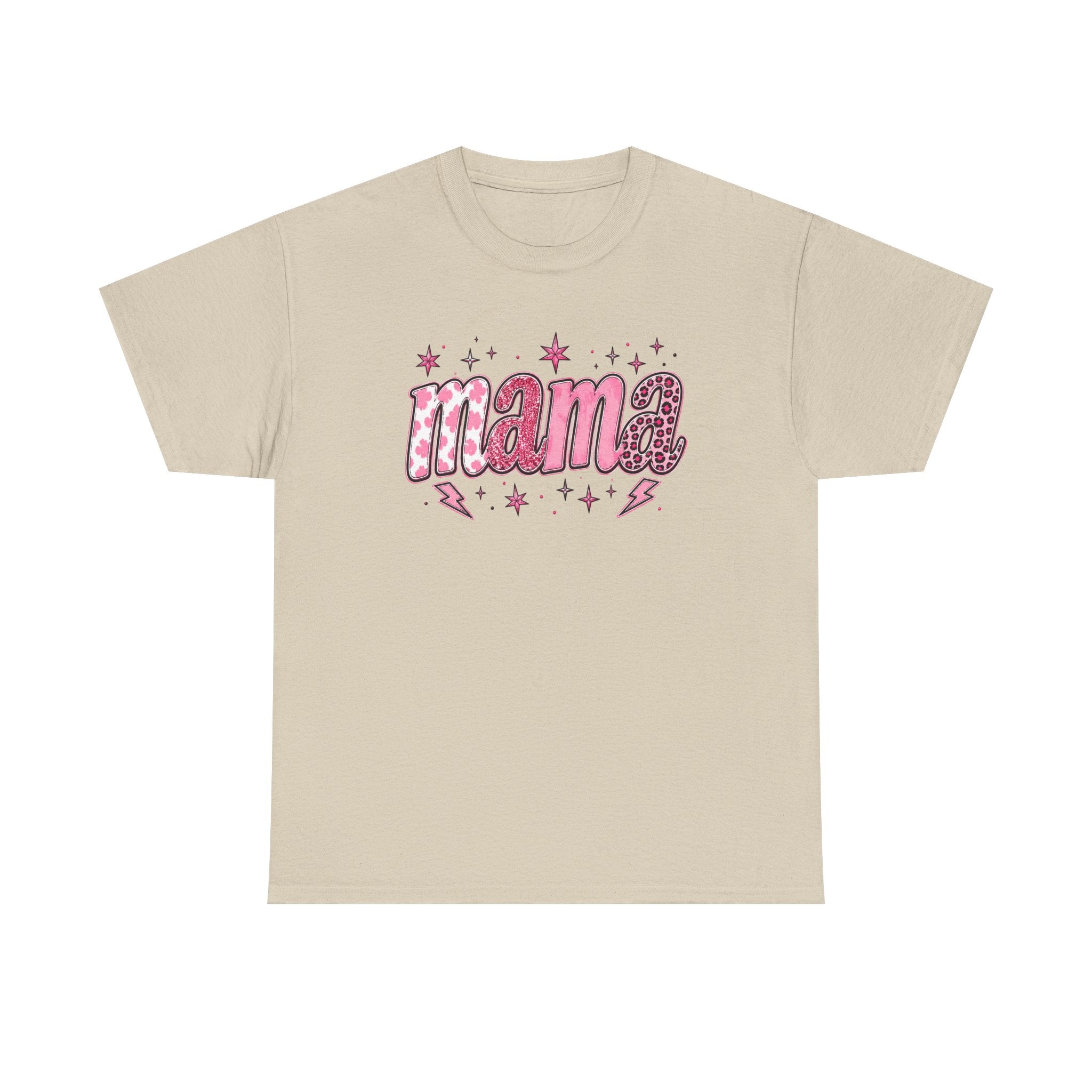 Mama Retro Script Tee | Pink Leopard Letters, Stars & Lightning