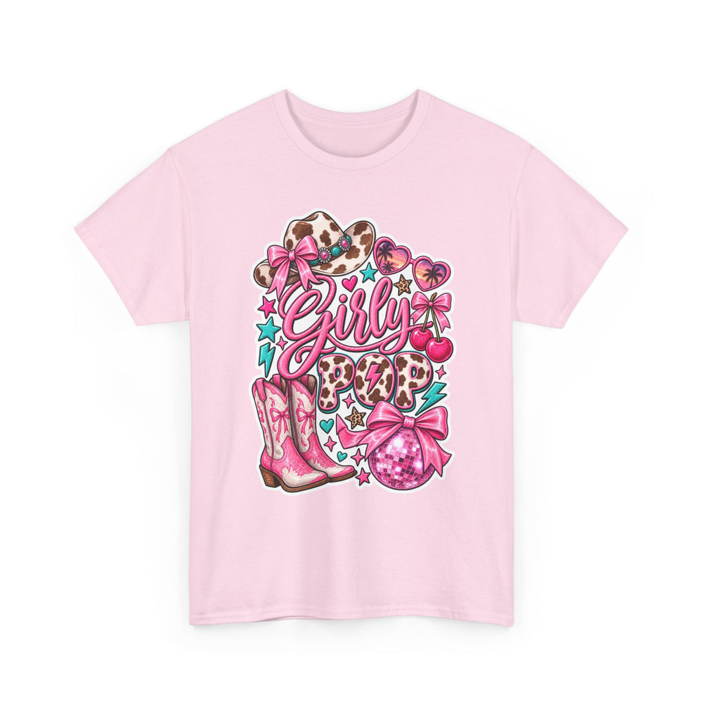 Girly pop Leopard Cowboy Boots Graphic Tee — Pink Cowgirl Design