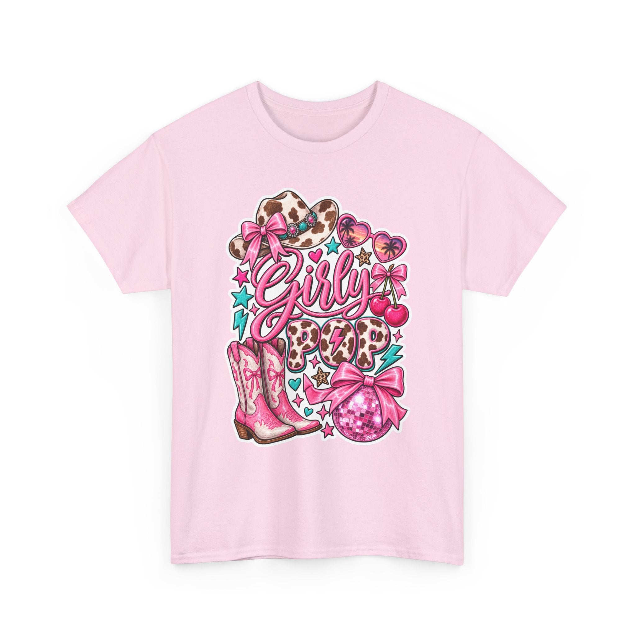 Girly pop Leopard Cowboy Boots Graphic Tee — Pink Cowgirl Design