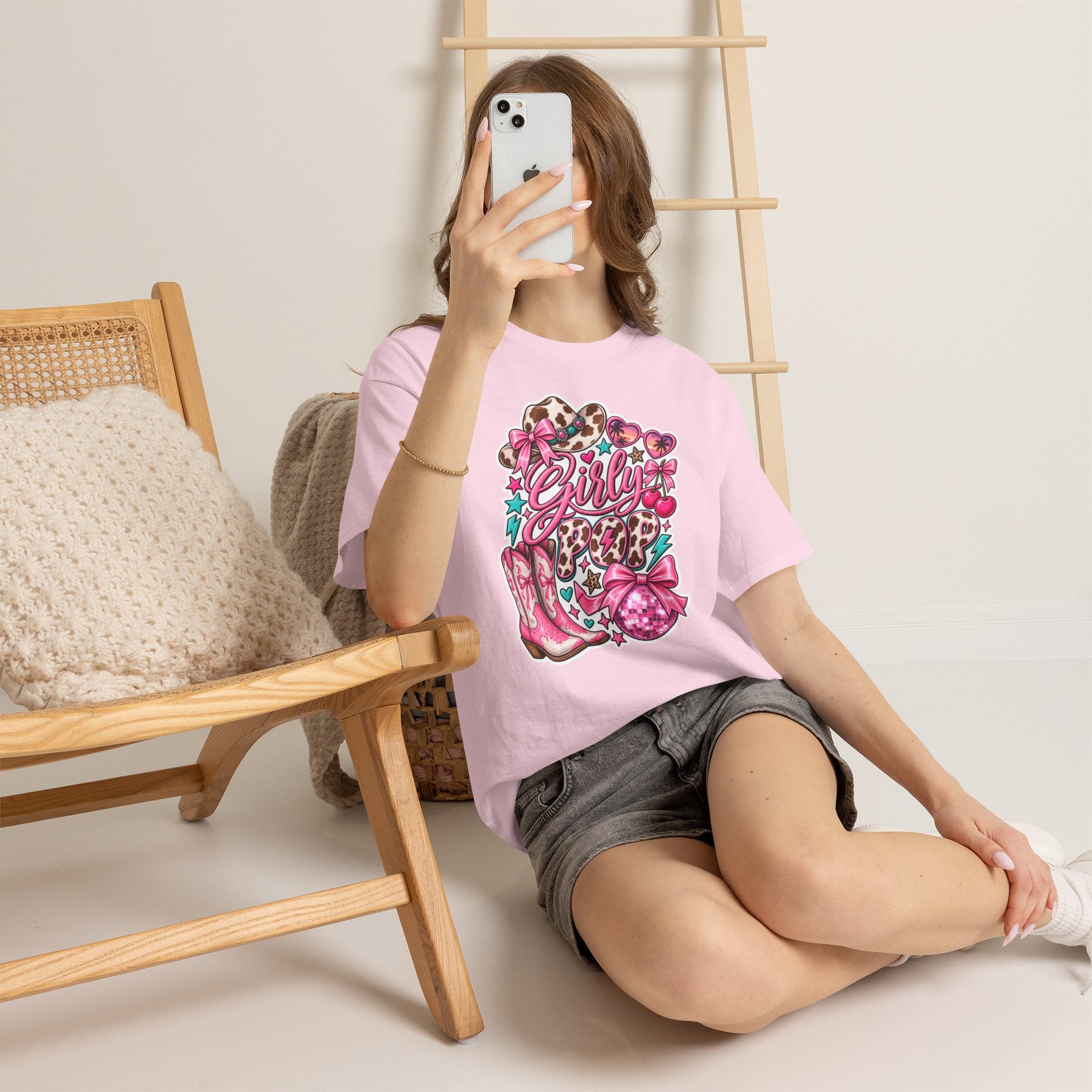 Girly pop Leopard Cowboy Boots Graphic Tee — Pink Cowgirl Design