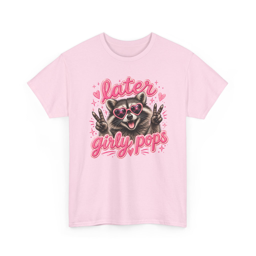 Later Girly Pops Tee — Cute Raccoon Peace Sign Graphic T‑Shirt