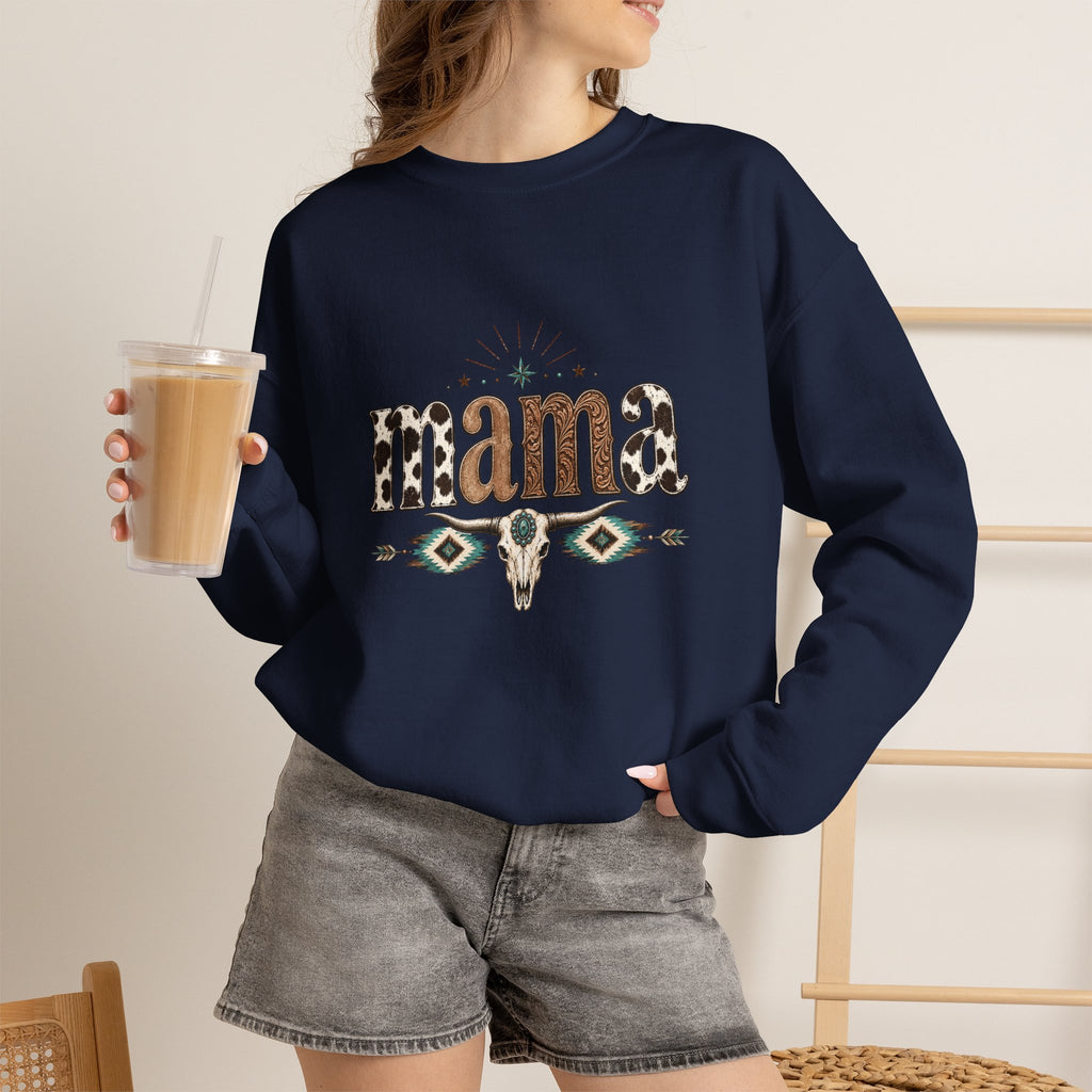 Mama Southwestern Skull sweatshirt | Cowhide Lettering, Turquoise Accents
