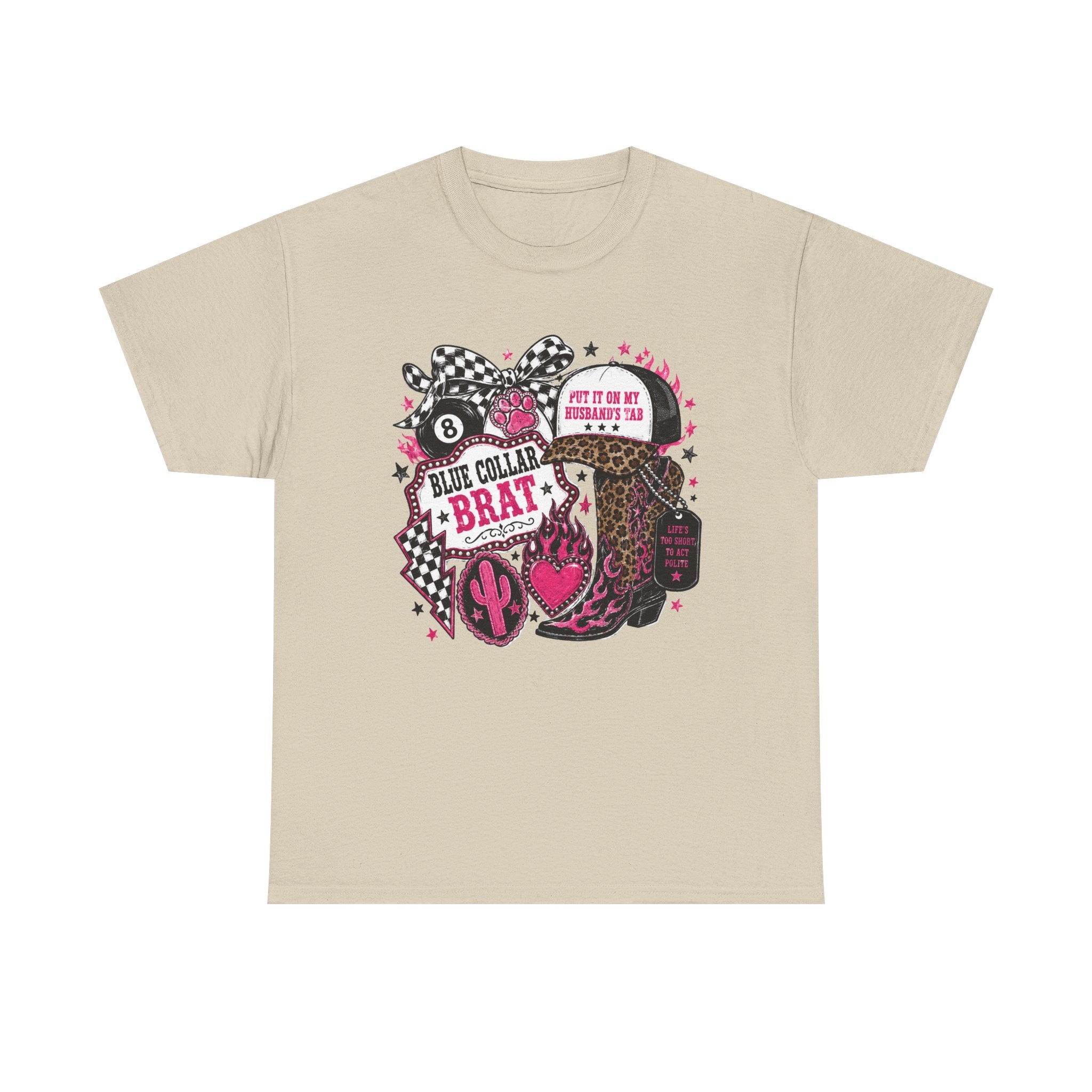 Blue Collar Brat Tee | Cowgirl Boots, Bandana, Leopard Print, Heart Graphic