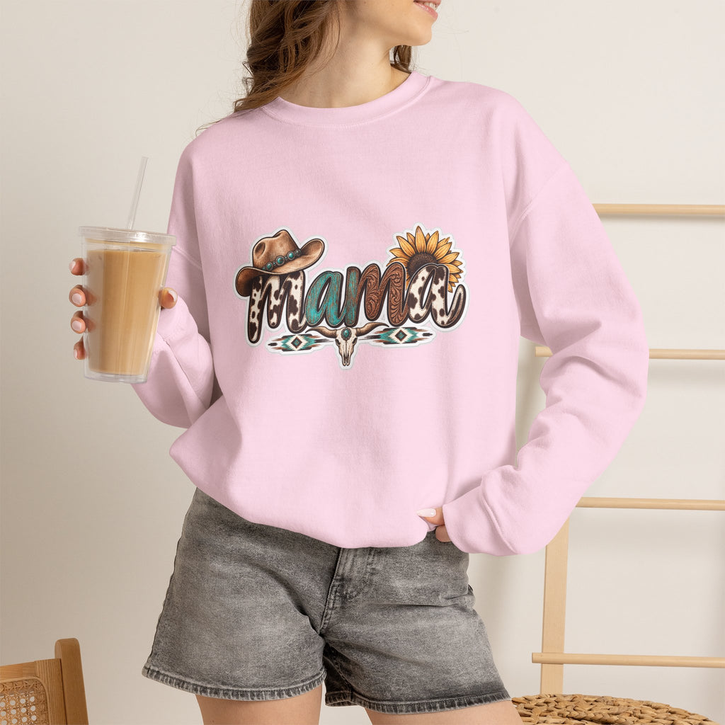 Mama Western script with cowboy hat and sunflower Sweatshirt | Southwestern ranch style