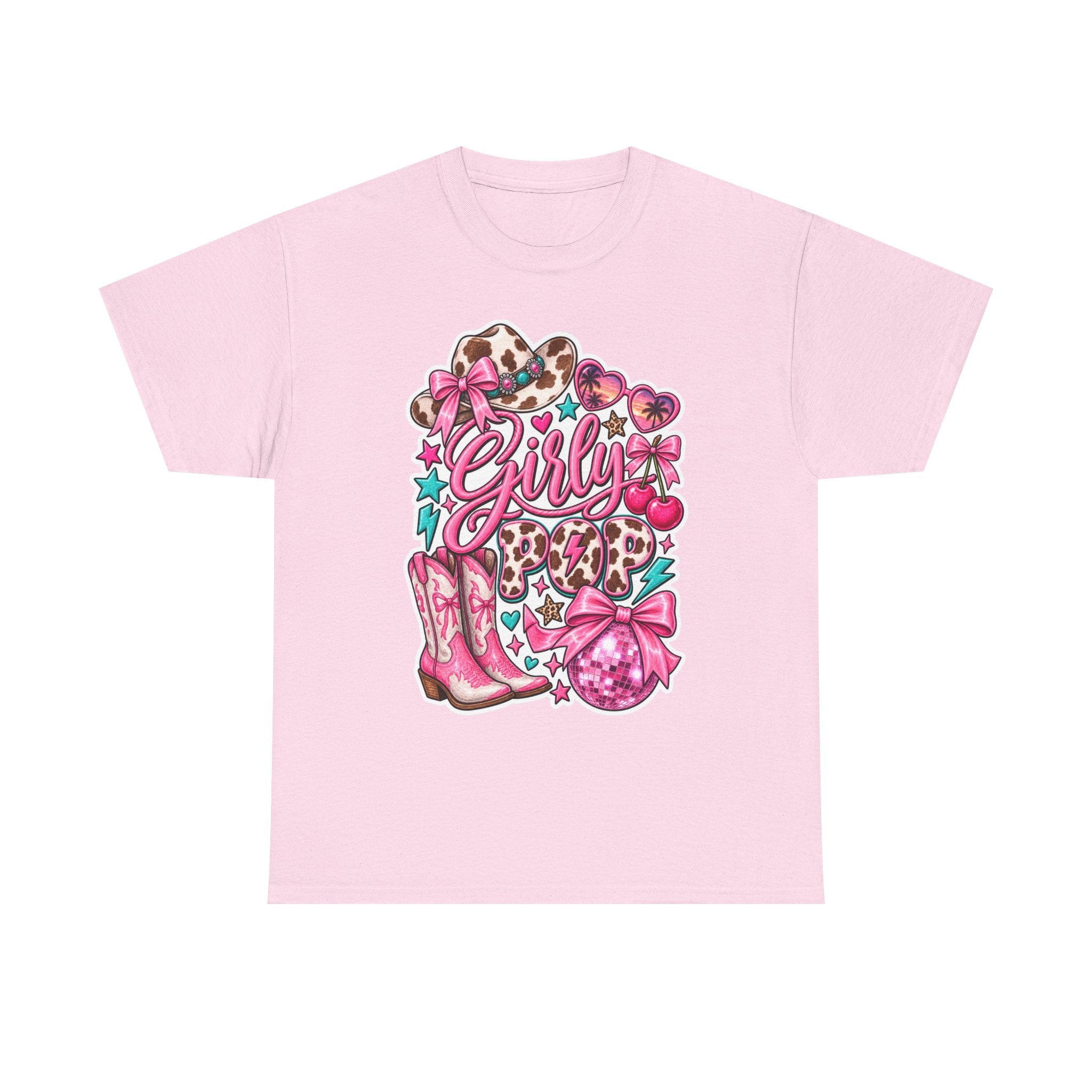 Girly pop Leopard Cowboy Boots Graphic Tee — Pink Cowgirl Design