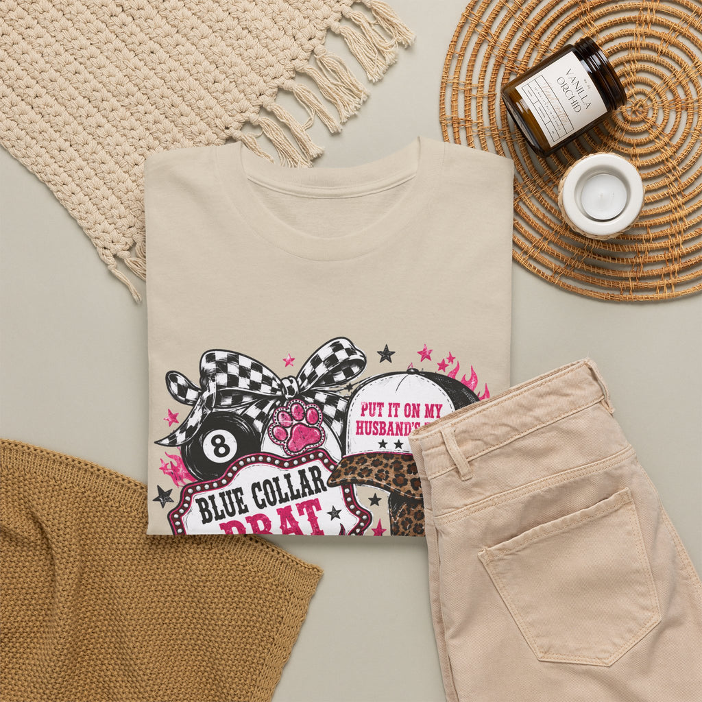 Blue Collar Brat Tee | Cowgirl Boots, Bandana, Leopard Print, Heart Graphic