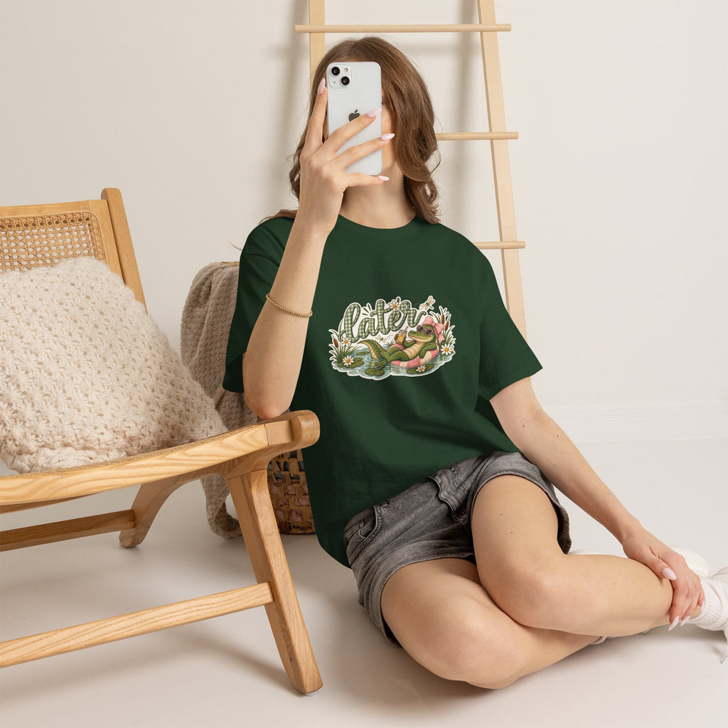 Later Gator Graphic Tee | Relaxing Alligator Illustration, Floral Nature Design