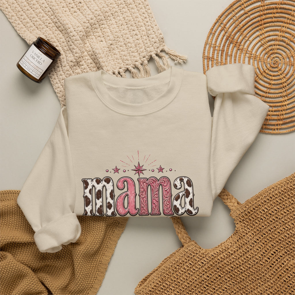Mama southwestern skull sweatshirt | Boho cowhide lettering crewneck