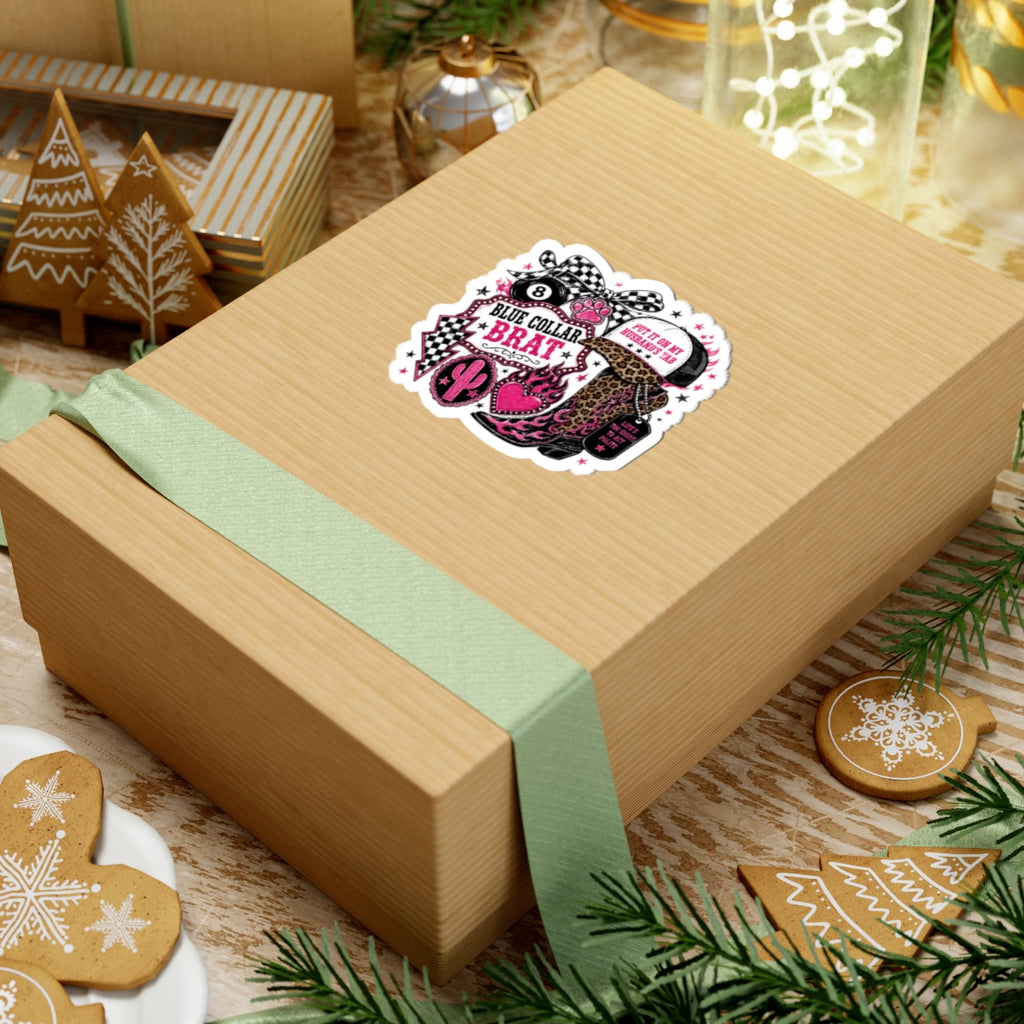 Blue Collar Brat Kiss-Cut Sticker | Leopard Boot, Pink Cactus, Trucker Hat