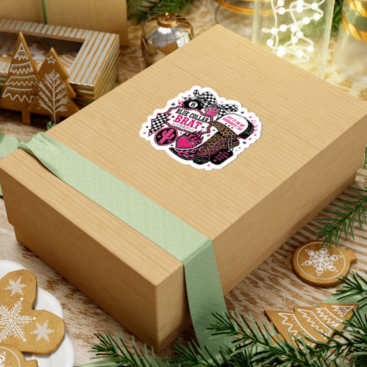 Blue Collar Brat Kiss-Cut Sticker | Leopard Boot, Pink Cactus, Trucker Hat