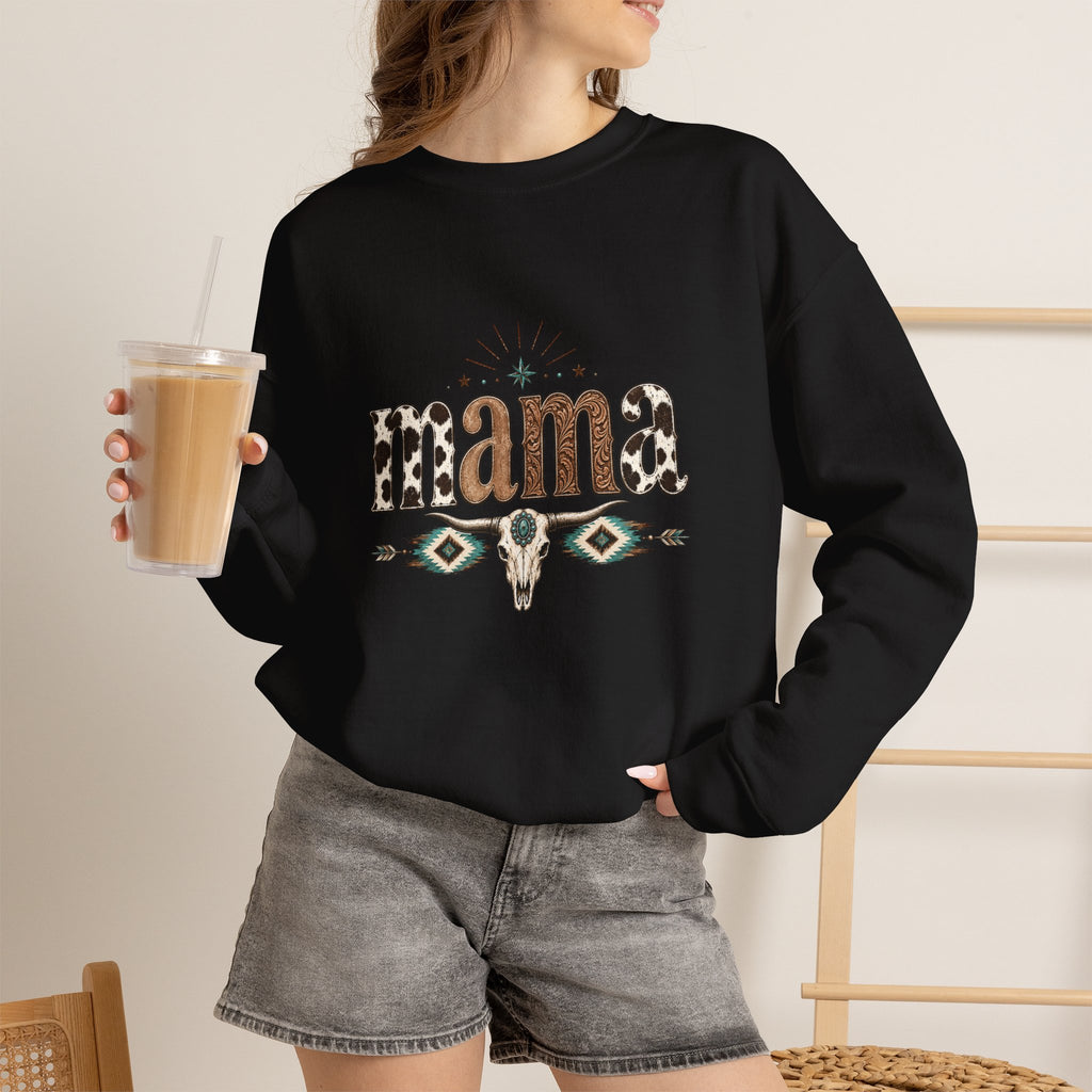 Mama Southwestern Skull sweatshirt | Cowhide Lettering, Turquoise Accents