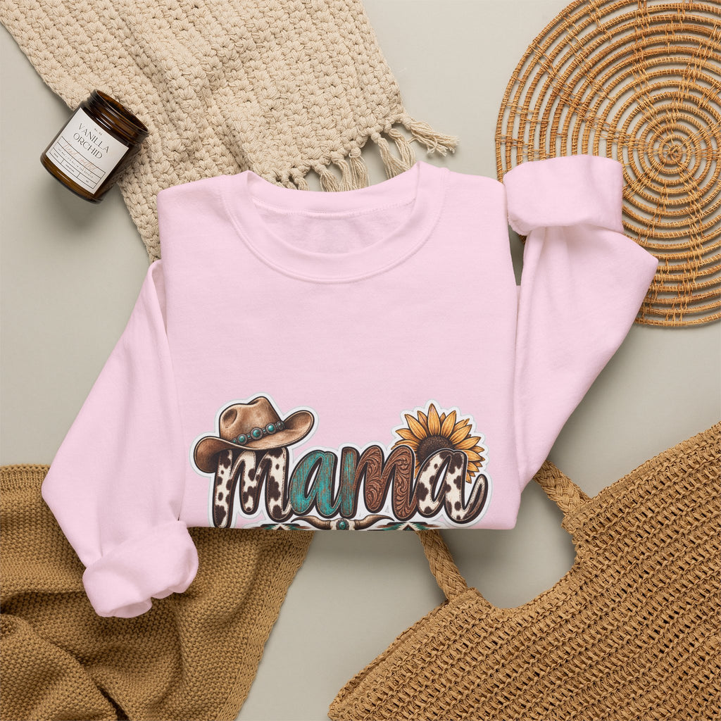 Mama Western script with cowboy hat and sunflower Sweatshirt | Southwestern ranch style