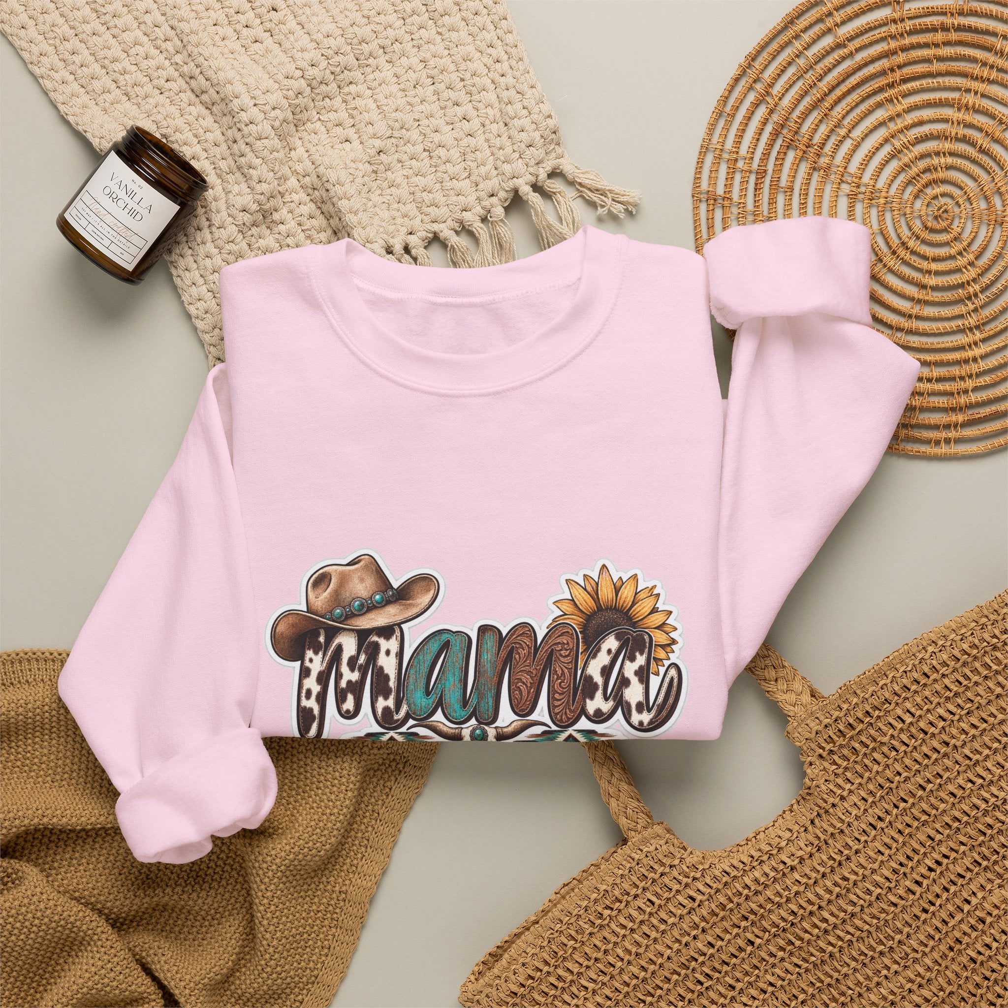 Mama Western script with cowboy hat and sunflower Sweatshirt | Southwestern ranch style
