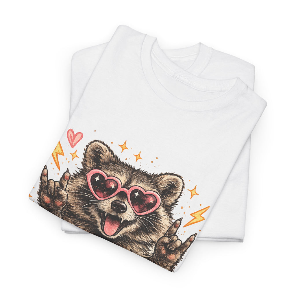 Raccoon Heart Sunglasses Tee — Cute Retro Animal Graphic T-Shirt