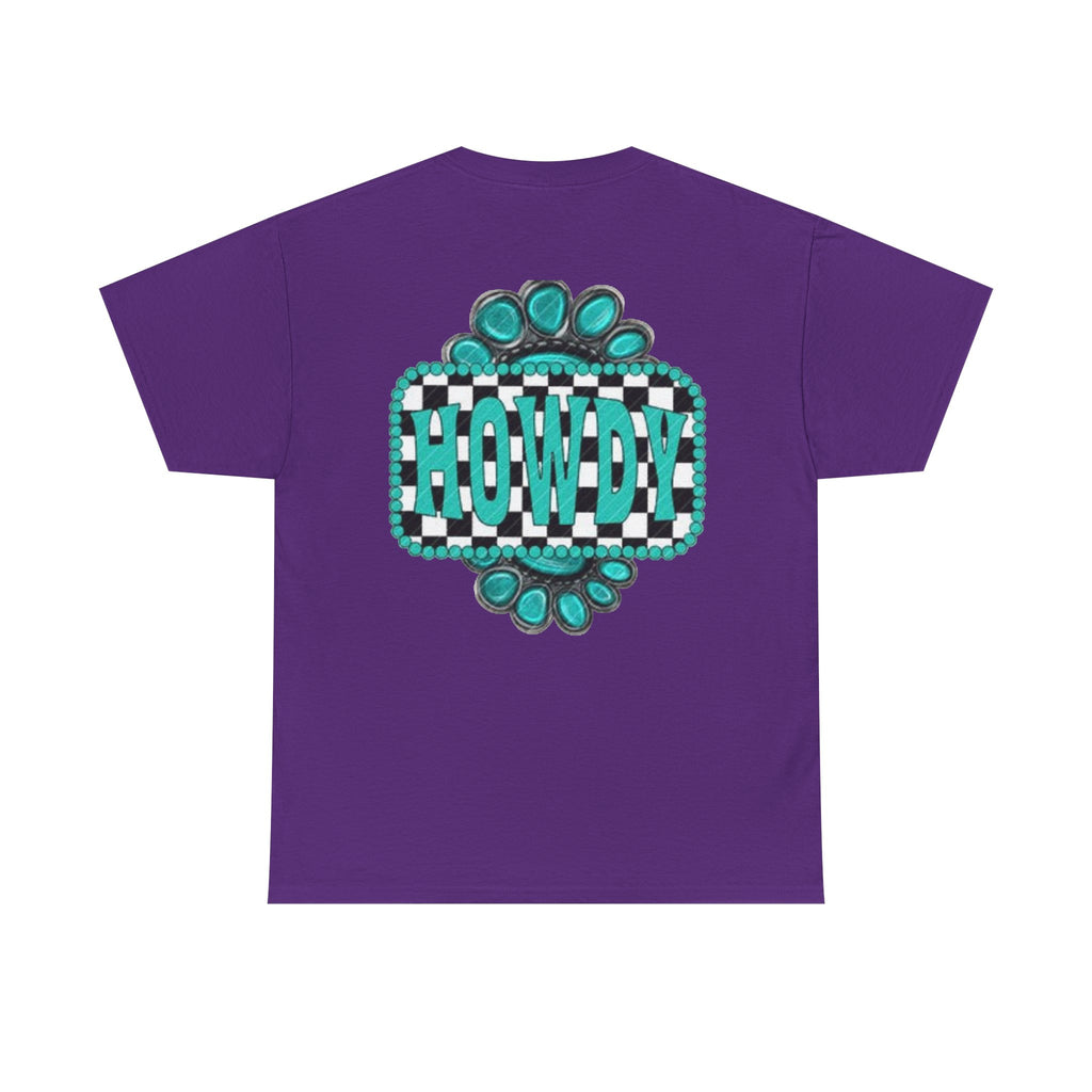 Howdy Checkerboard T-Shirt | Southwestern Turquoise Graphic