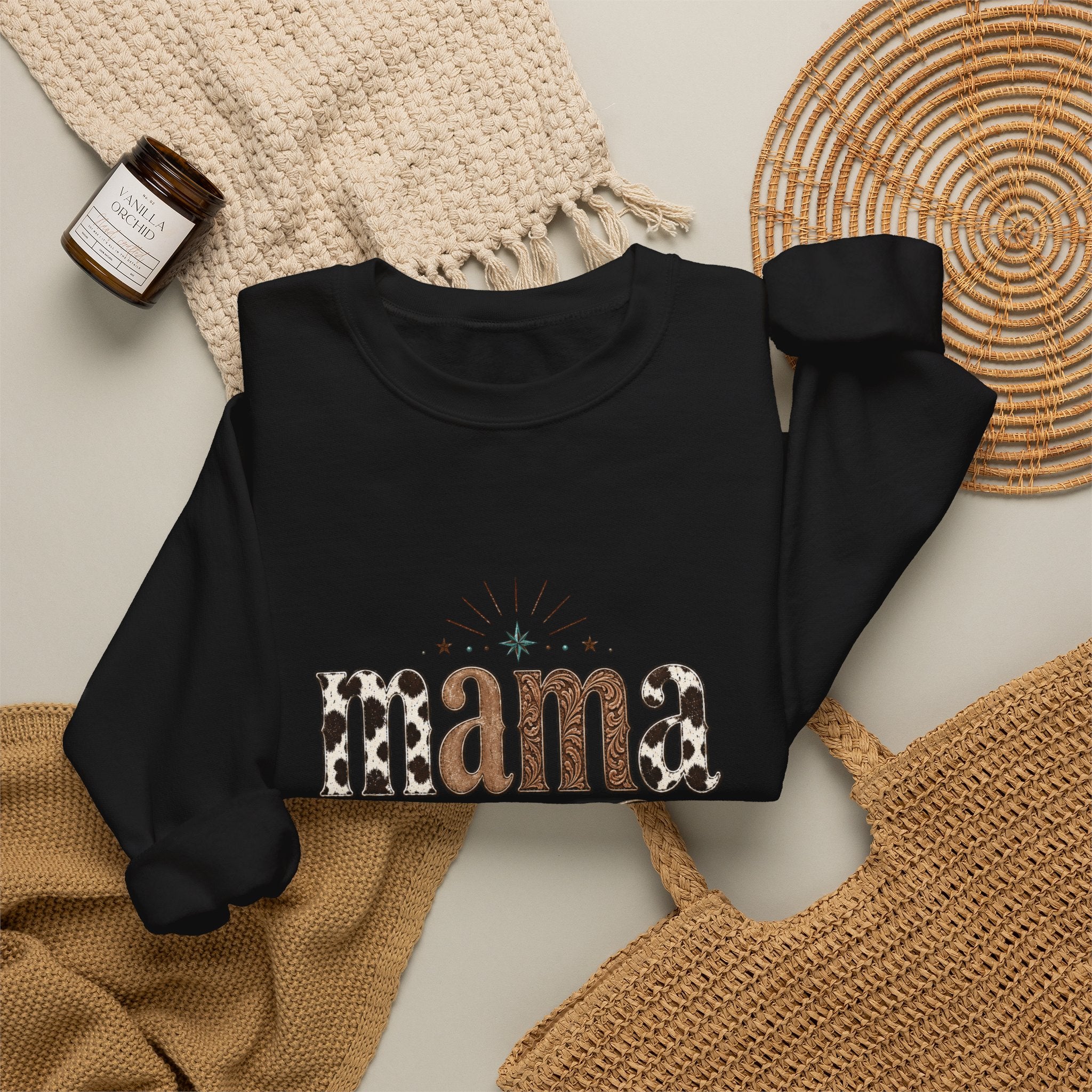 Mama Southwestern Skull sweatshirt | Cowhide Lettering, Turquoise Accents