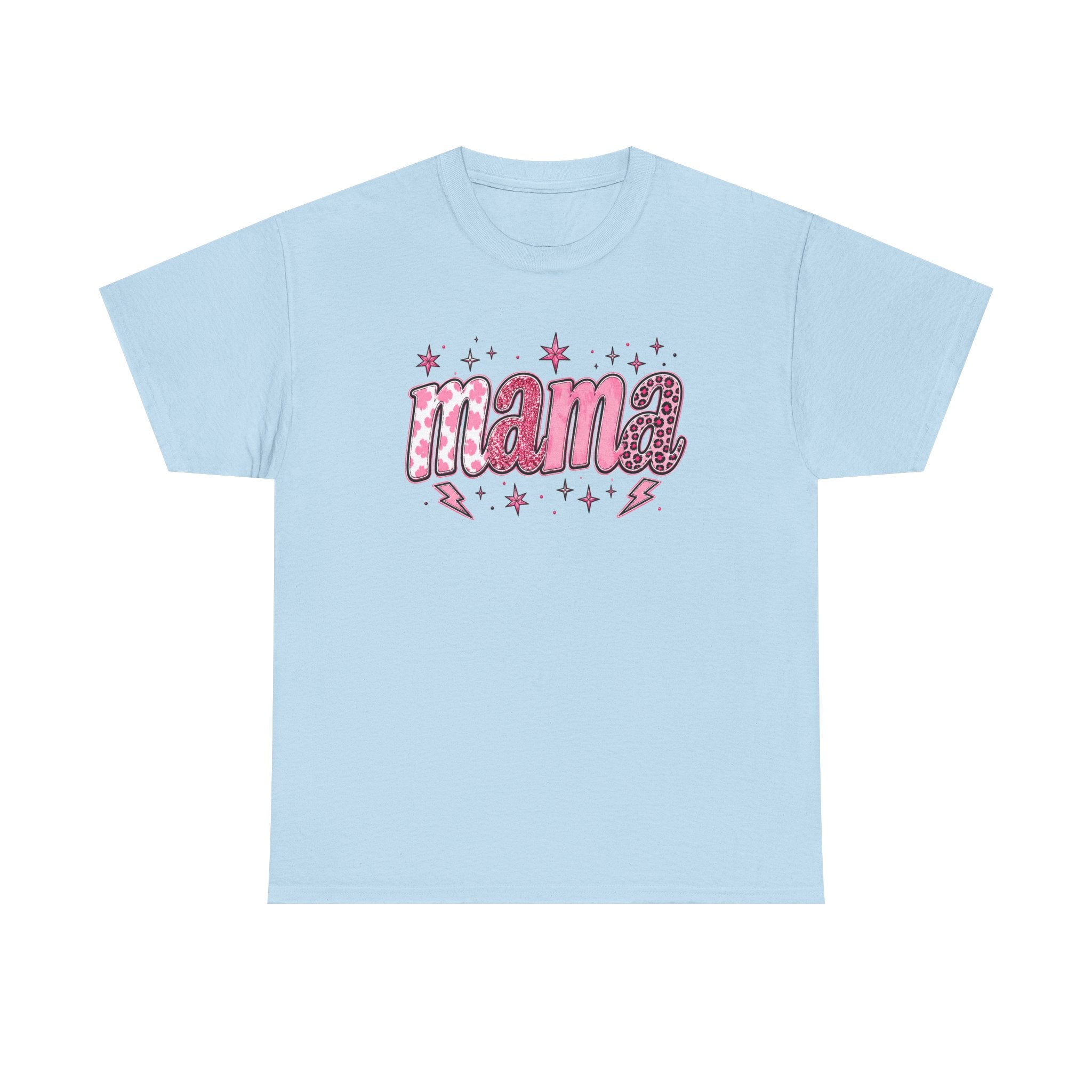 Mama Retro Script Tee | Pink Leopard Letters, Stars & Lightning
