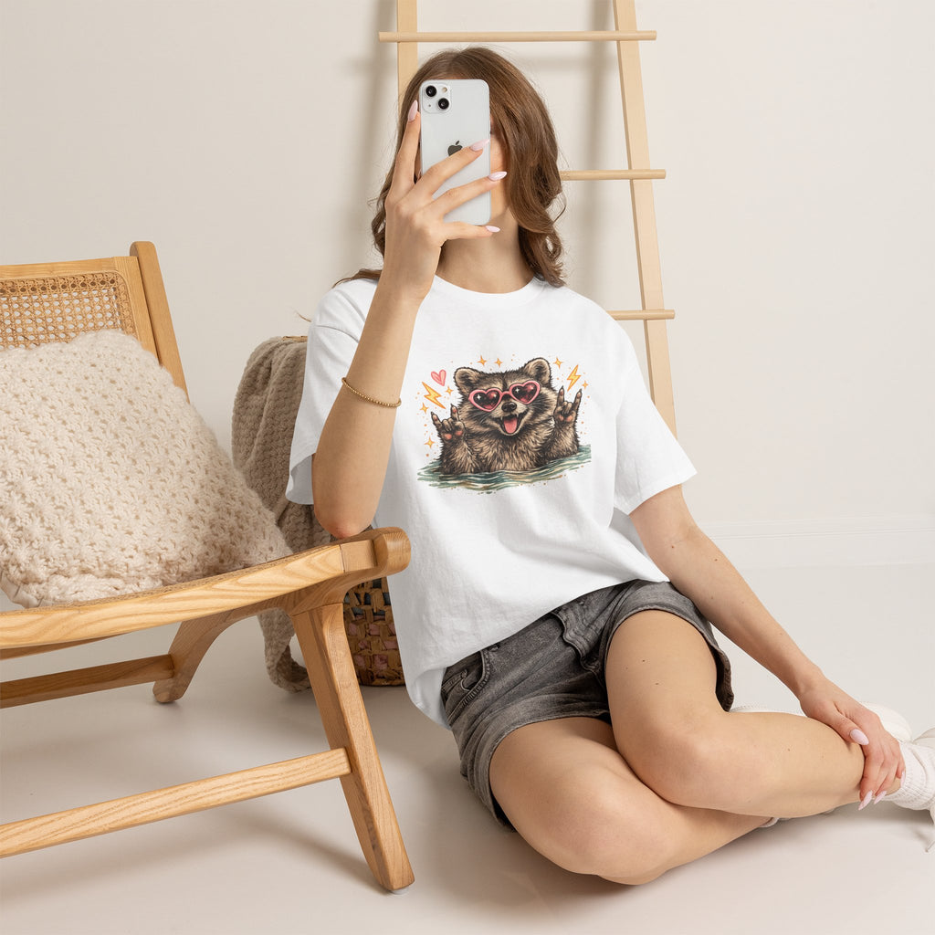 Raccoon Heart Sunglasses Tee — Cute Retro Animal Graphic T-Shirt