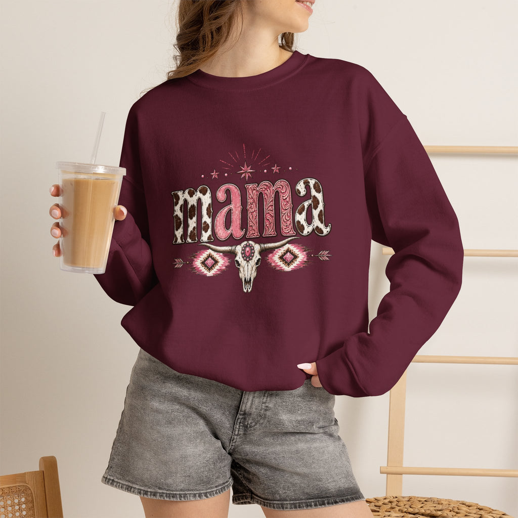 Mama southwestern skull sweatshirt | Boho cowhide lettering crewneck