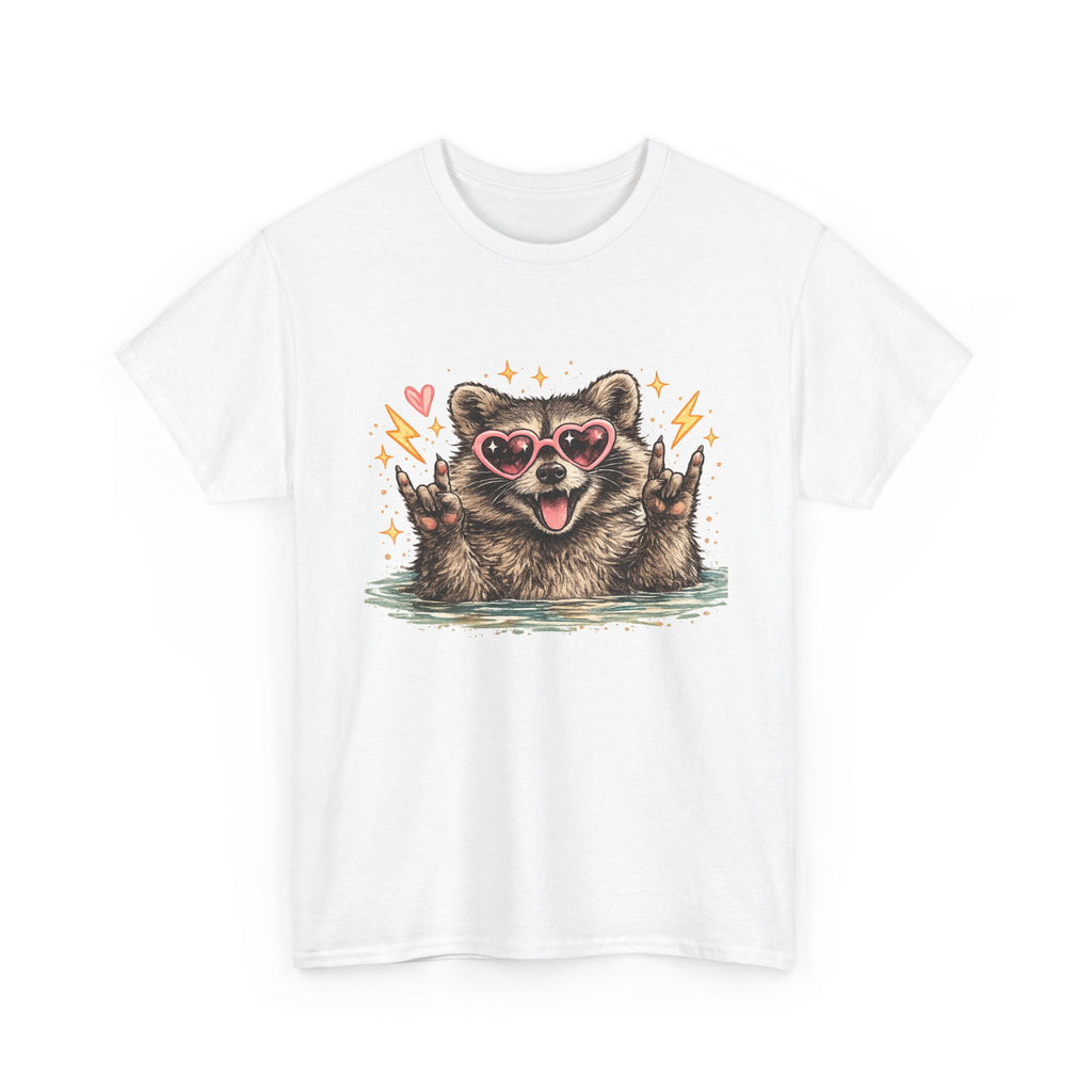 Raccoon Heart Sunglasses Tee — Cute Retro Animal Graphic T-Shirt