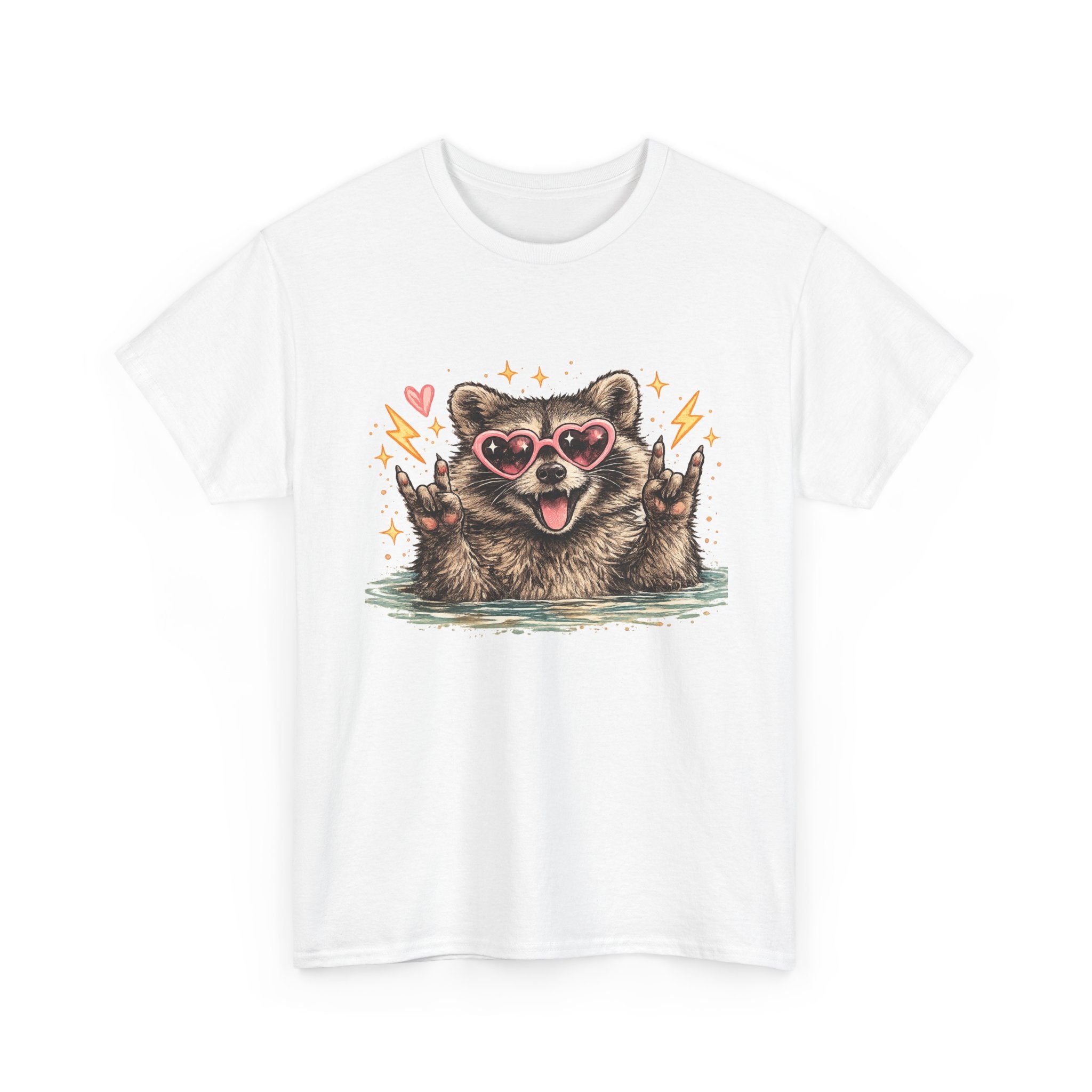 Raccoon Heart Sunglasses Tee — Cute Retro Animal Graphic T-Shirt