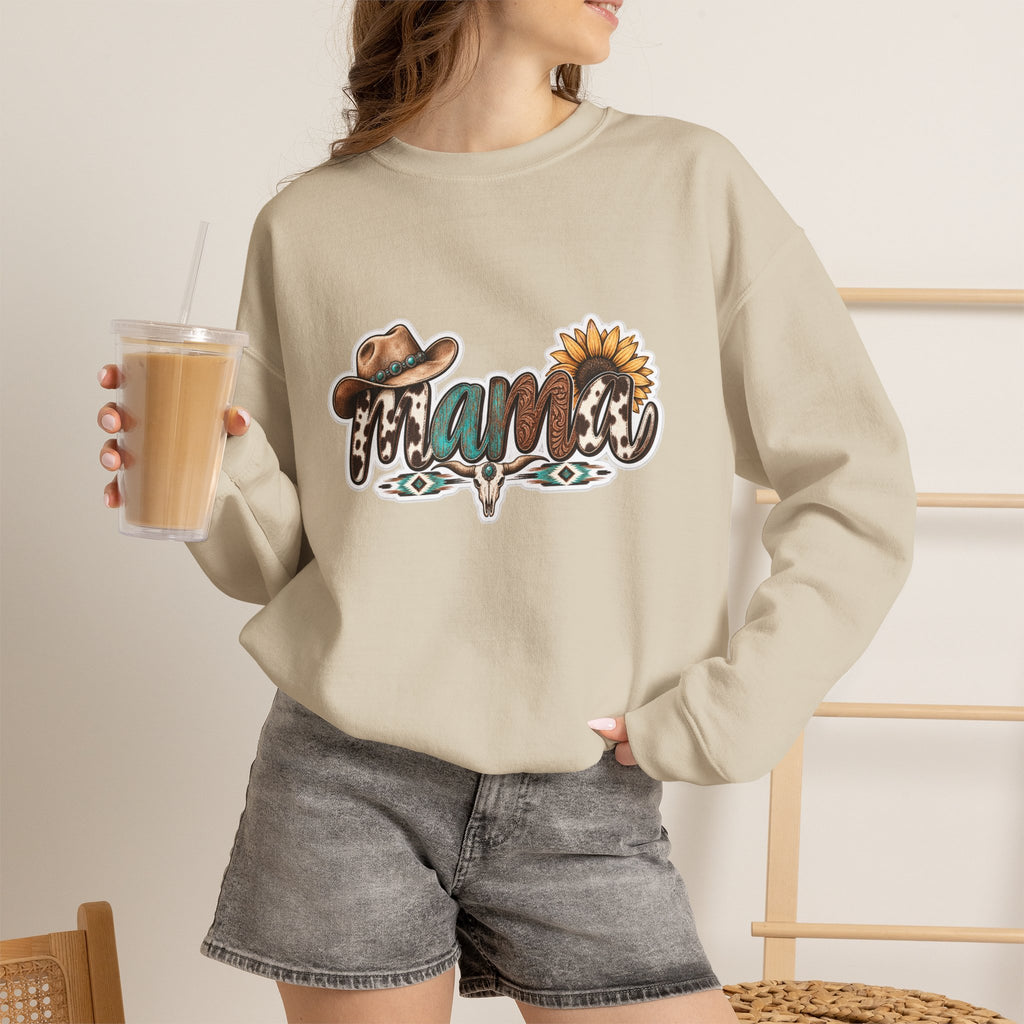 Mama Western script with cowboy hat and sunflower Sweatshirt | Southwestern ranch style