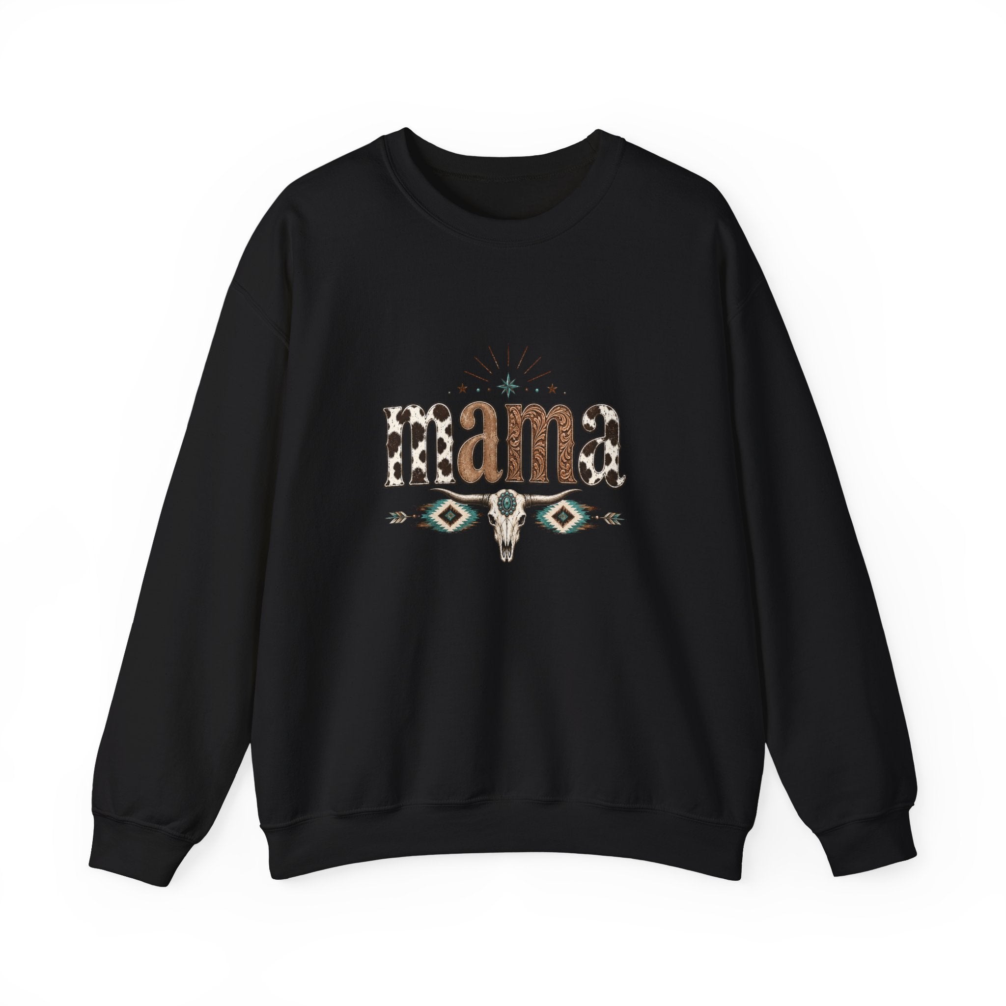 Mama Southwestern Skull sweatshirt | Cowhide Lettering, Turquoise Accents