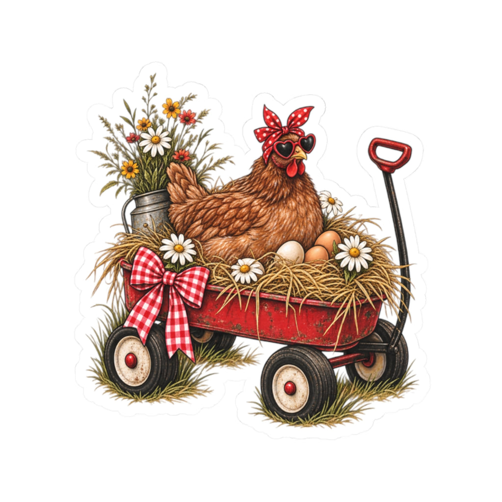 Chicken in red wagon