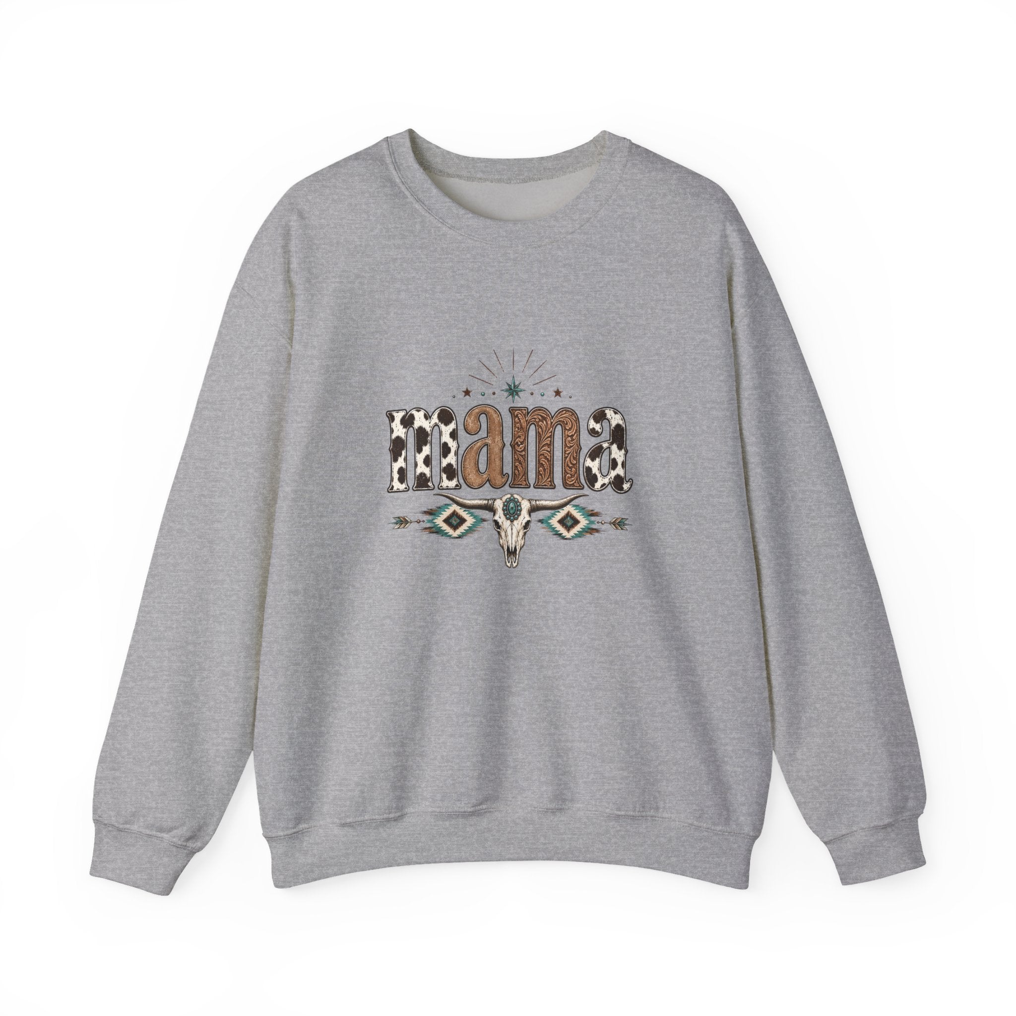 Mama Southwestern Skull sweatshirt | Cowhide Lettering, Turquoise Accents