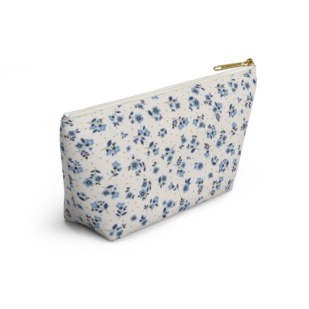 Blue Floral Pattern Accessory Pouch