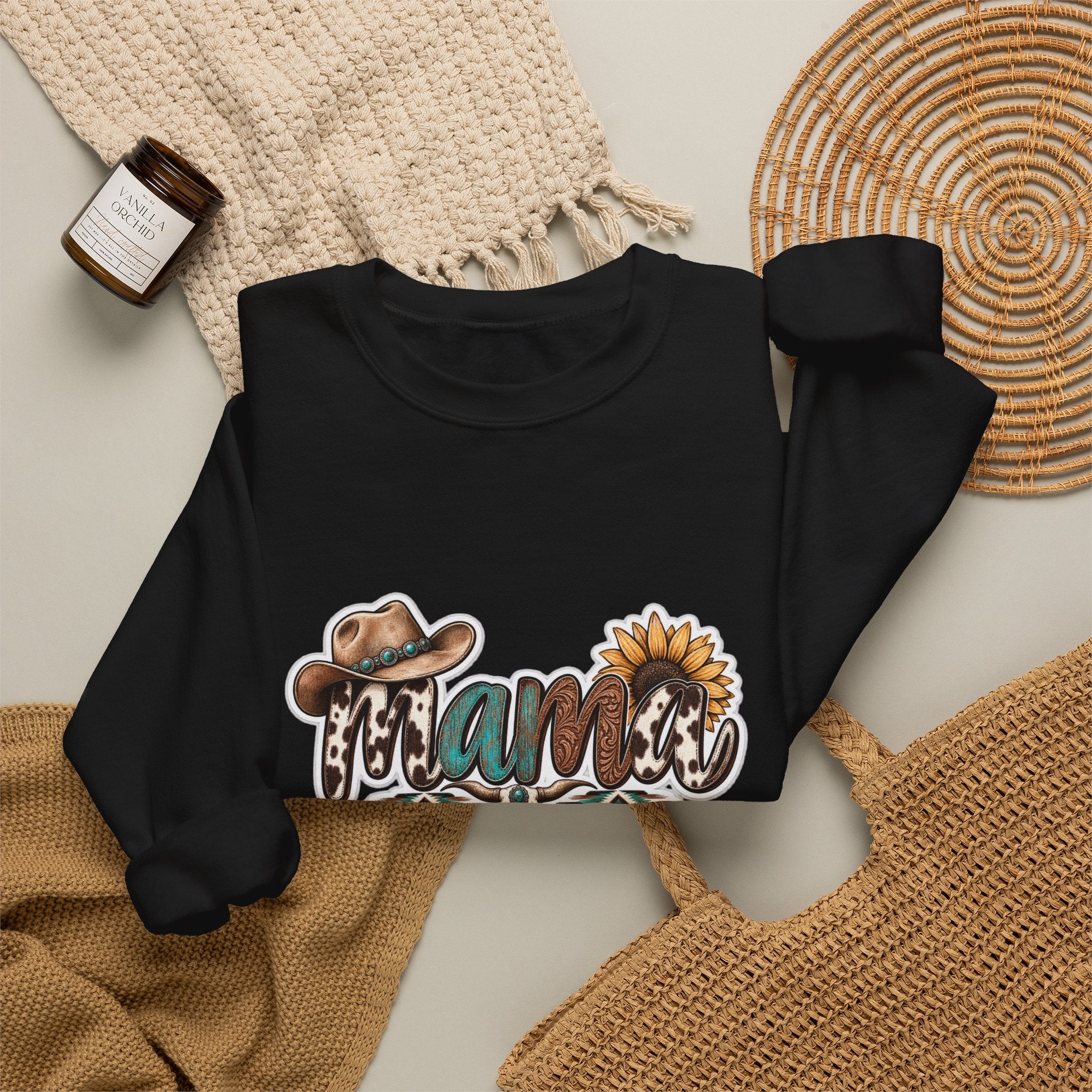 Mama Western script with cowboy hat and sunflower Sweatshirt | Southwestern ranch style
