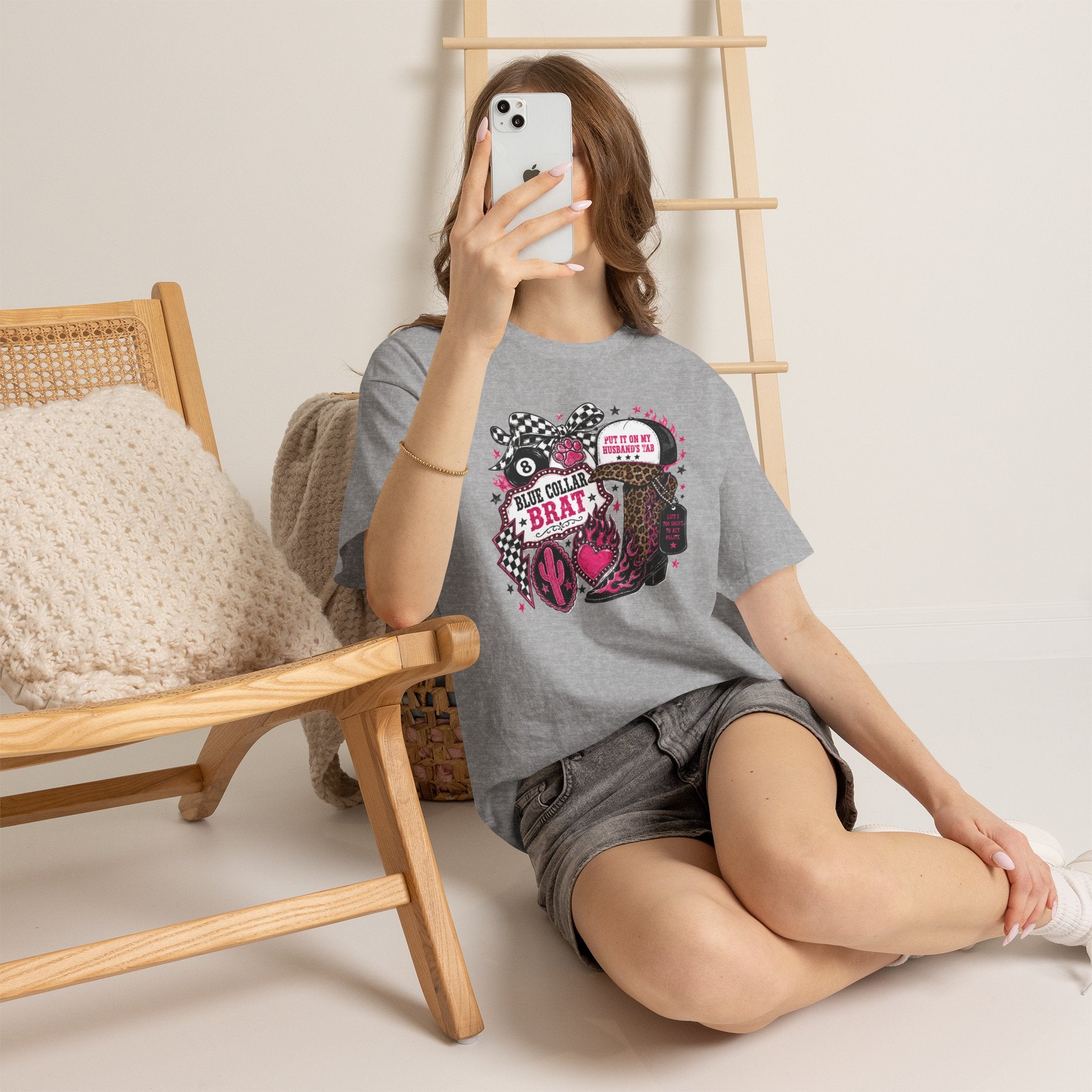 Blue Collar Brat Tee | Cowgirl Boots, Bandana, Leopard Print, Heart Graphic